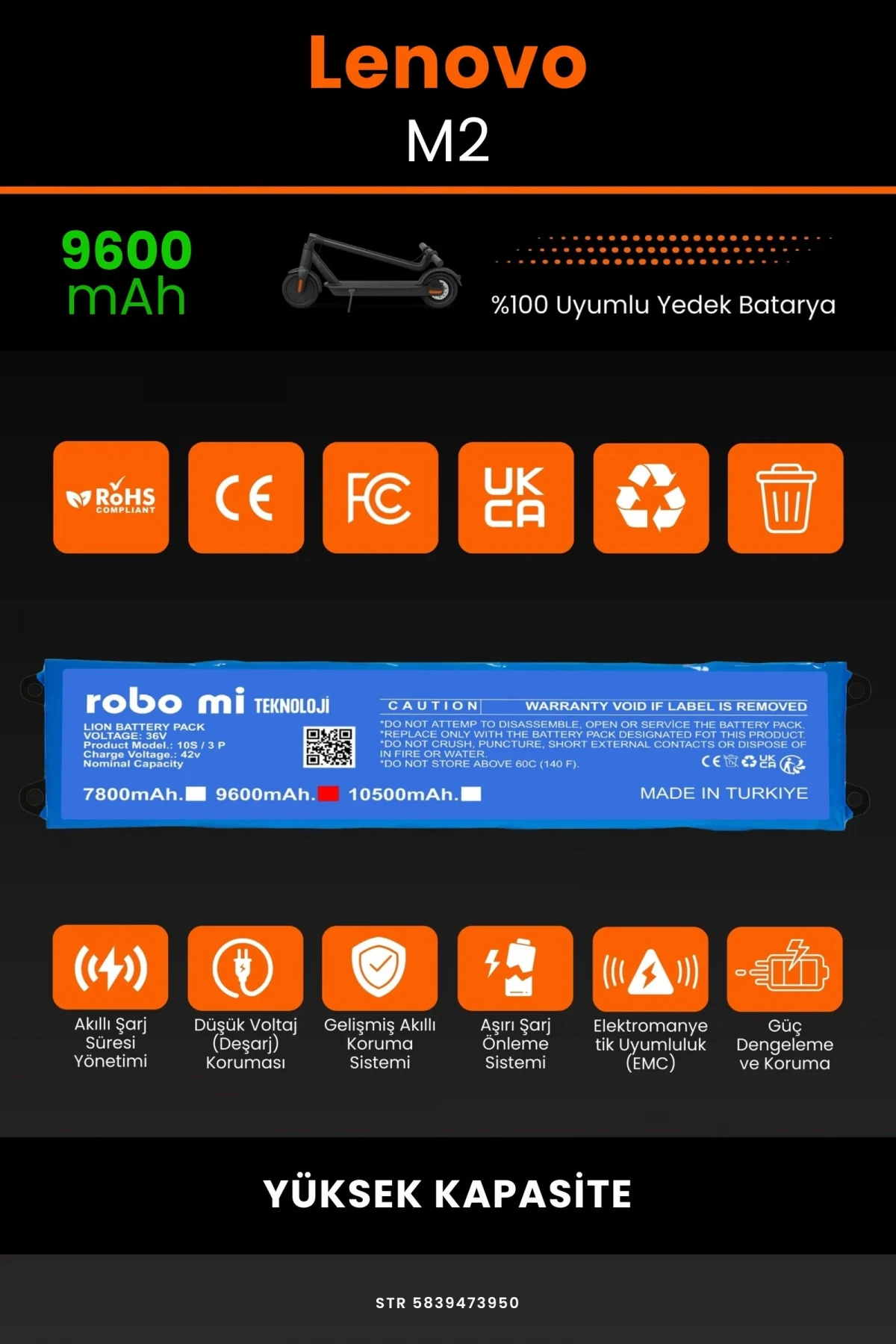 Lenovo M2 / 36V 9600mAh Elektrikli Scooter Bataryası - Gerçek Kapasite, Maksimum Güvenlik