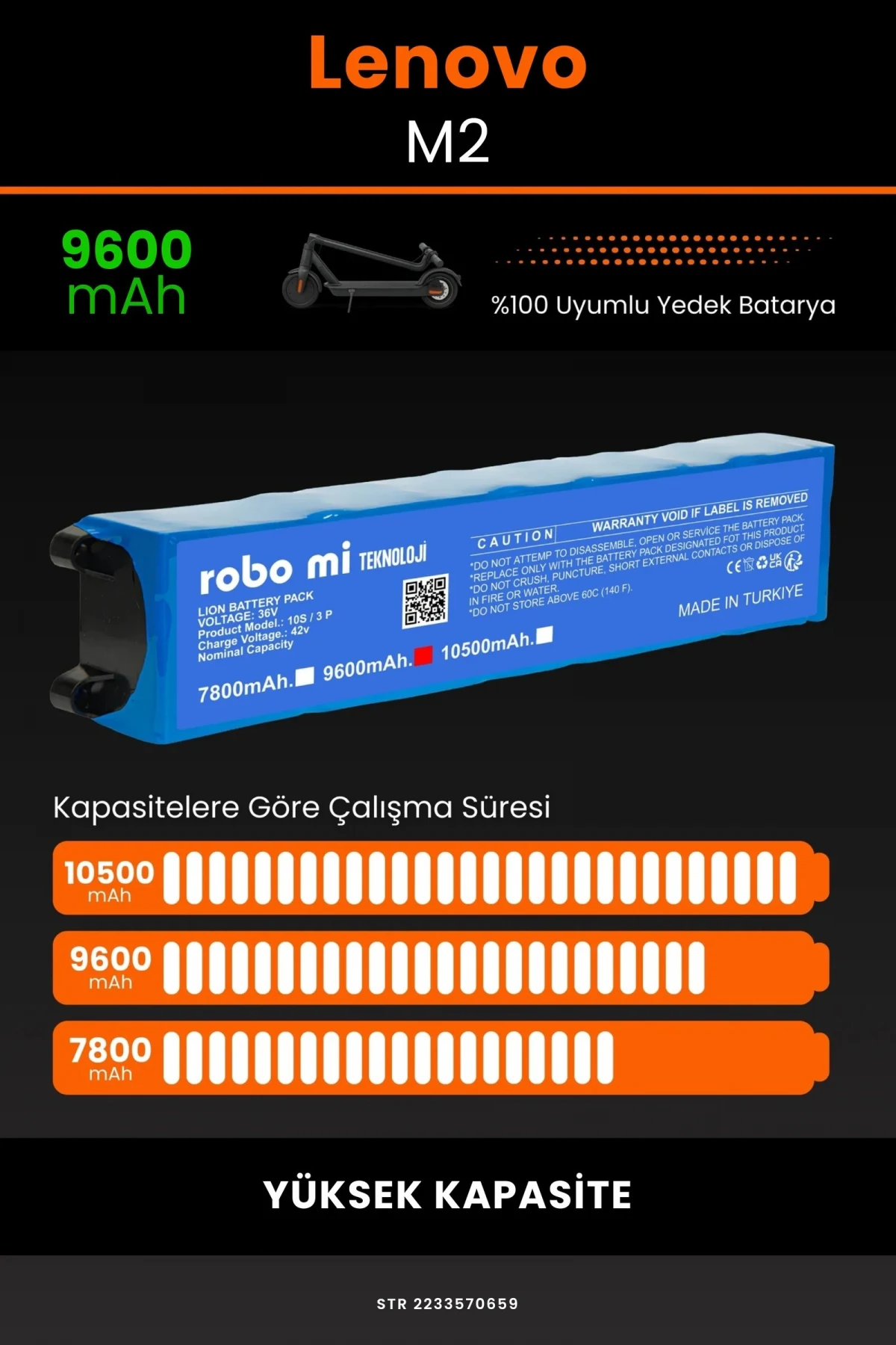 Lenovo M2 / 36V 9600mAh Elektrikli Scooter Bataryası - Gerçek Kapasite, Maksimum Güvenlik