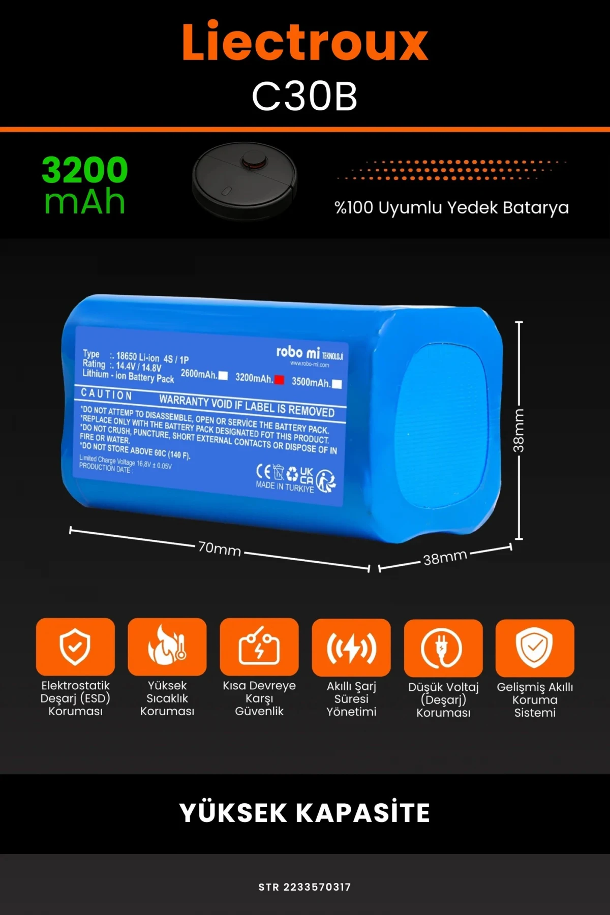 Liectroux C30B 3200mAh Robot Süpürge Bataryası - Gerçek Kapasite, Maksimum Güvenlik
