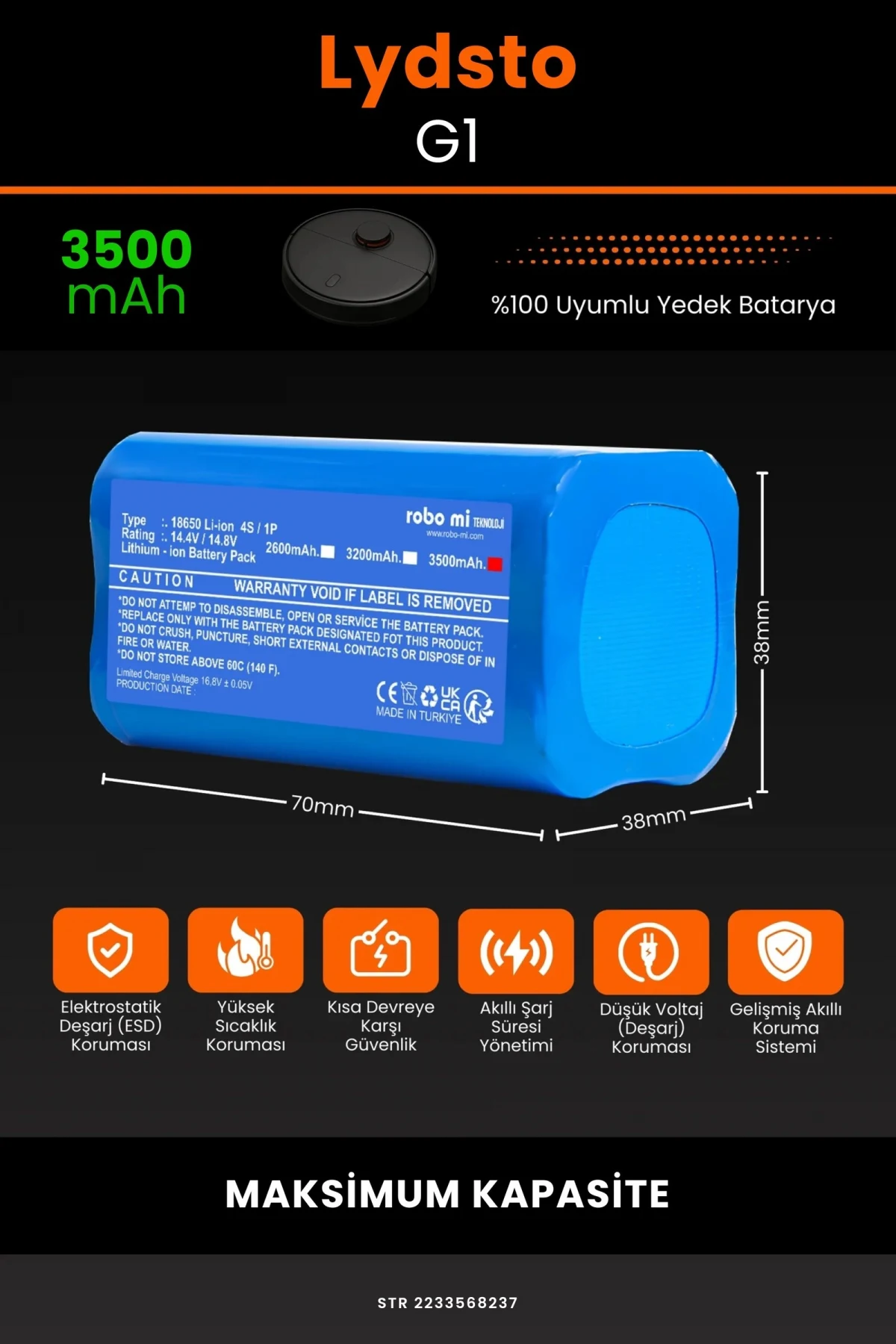 Lydsto G1 3500mAh Robot Süpürge Bataryası - Gerçek Kapasite, Maksimum Güvenlik