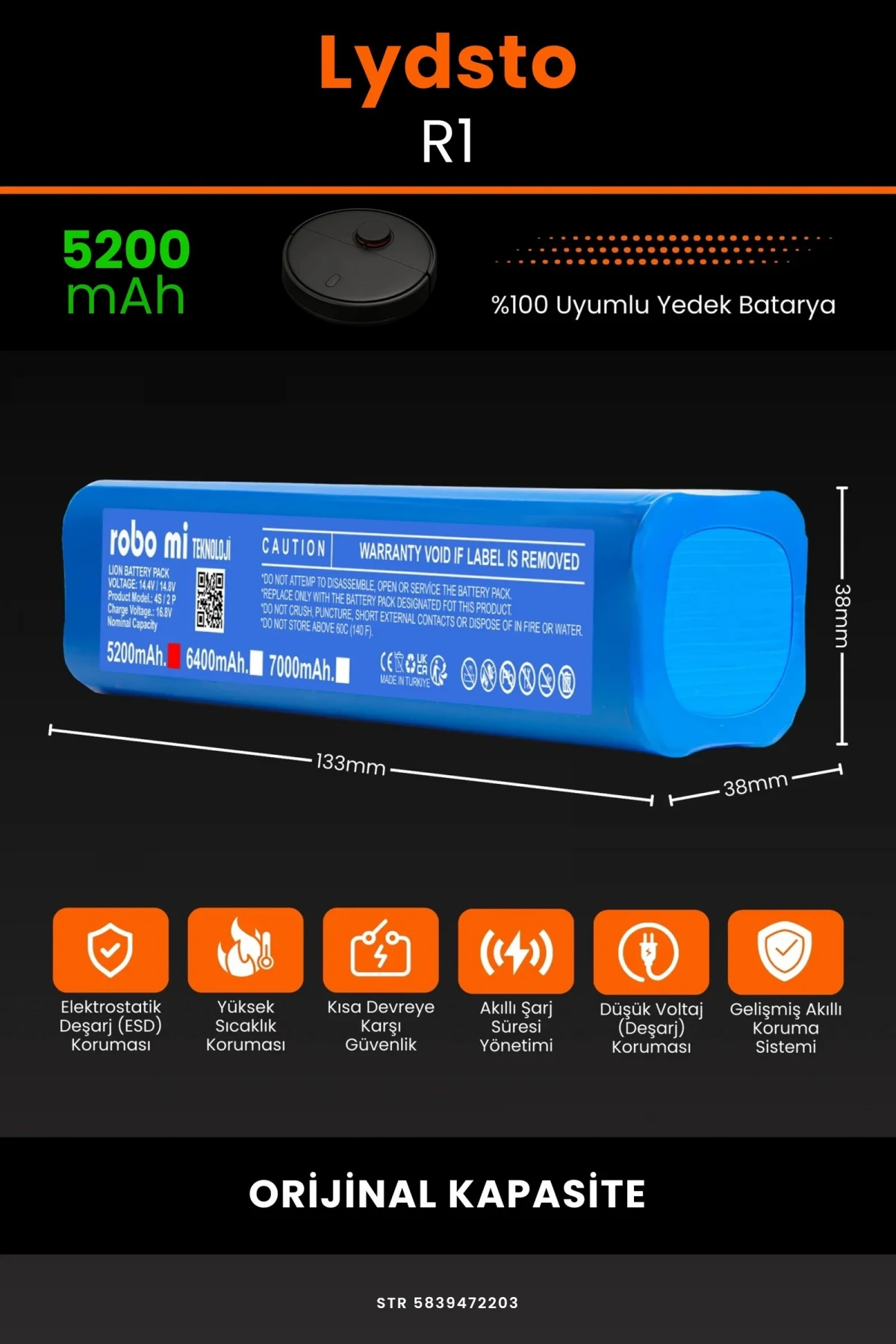 Lydsto R1 5200mAh Robot Süpürge Bataryası - Gerçek Kapasite, Maksimum Güvenlik