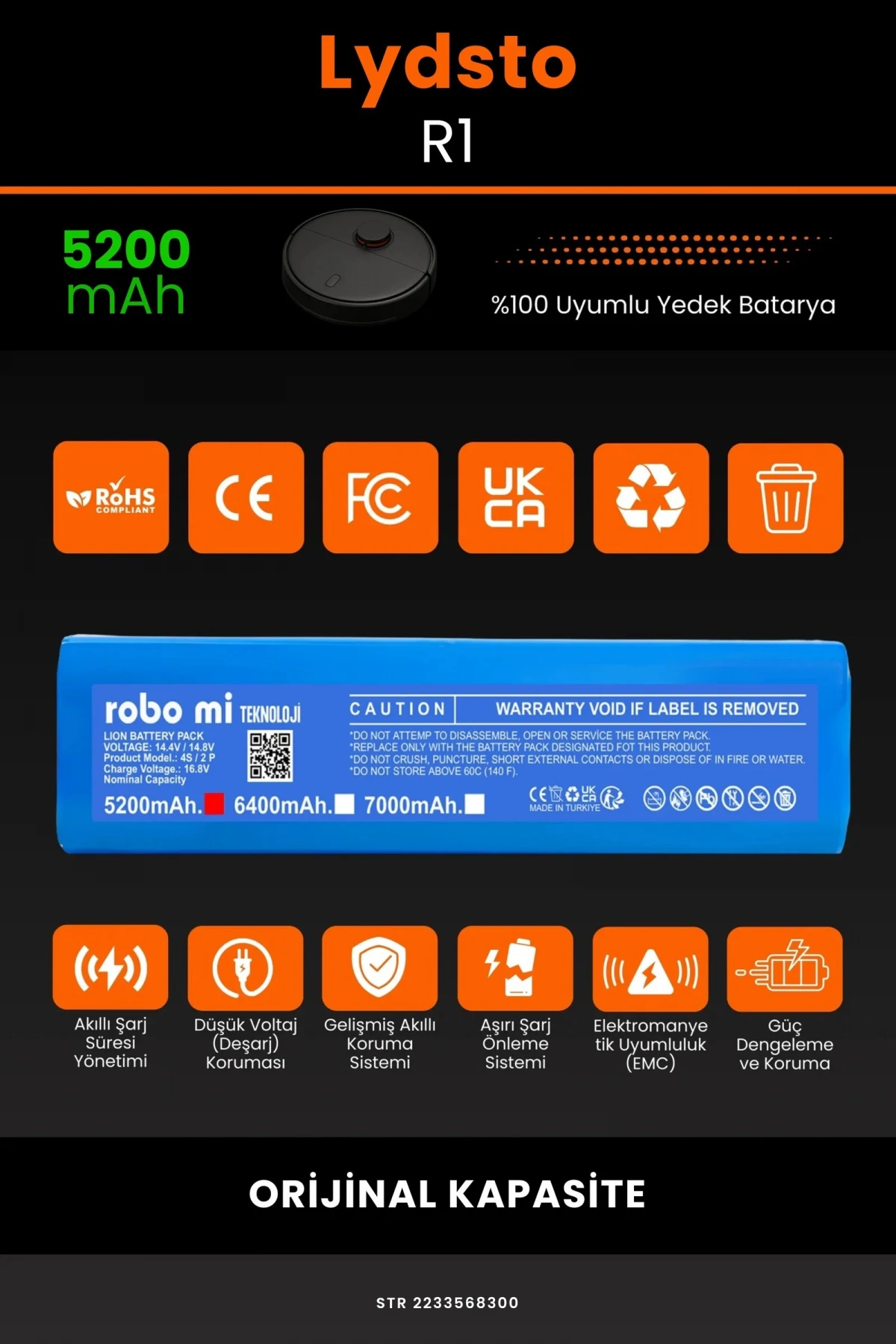 Lydsto R1 5200mAh Robot Süpürge Bataryası - Gerçek Kapasite, Maksimum Güvenlik