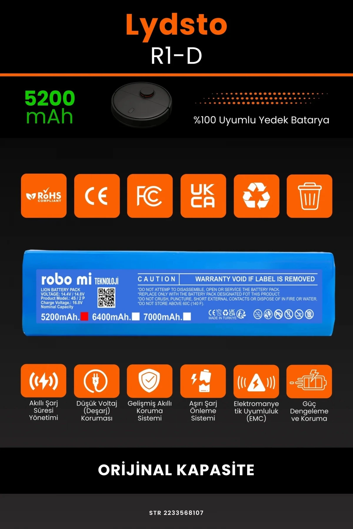 Lydsto R1-D 5200mAh Robot Süpürge Bataryası - Gerçek Kapasite, Maksimum Güvenlik