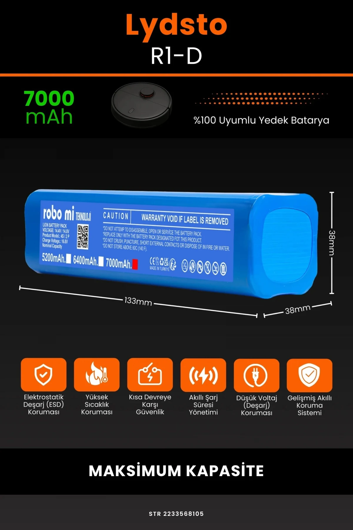 Lydsto R1-D 7000mAh Robot Süpürge Bataryası - Gerçek Kapasite, Maksimum Güvenlik