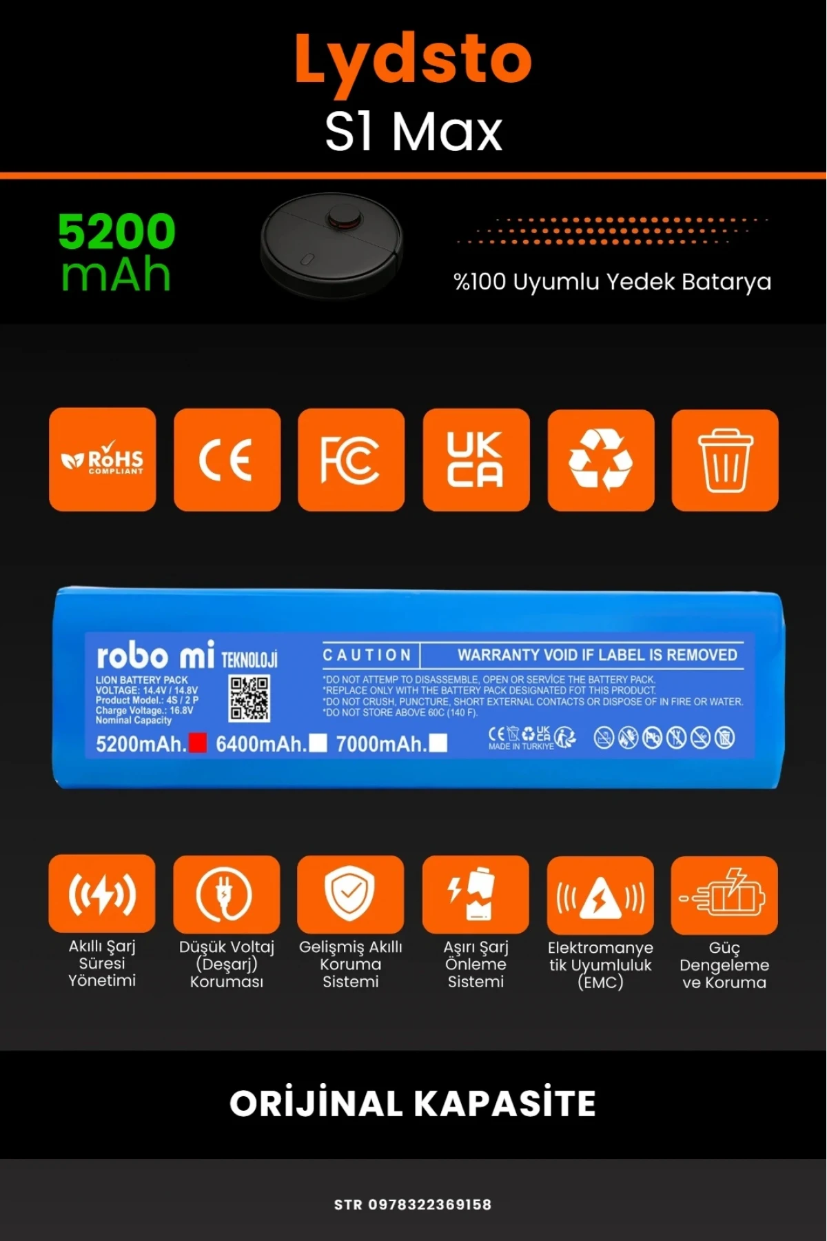 Lydsto S1 Max Uyumlu 5200mAh Robot Süpürge Bataryası - Orijinal Kapasite