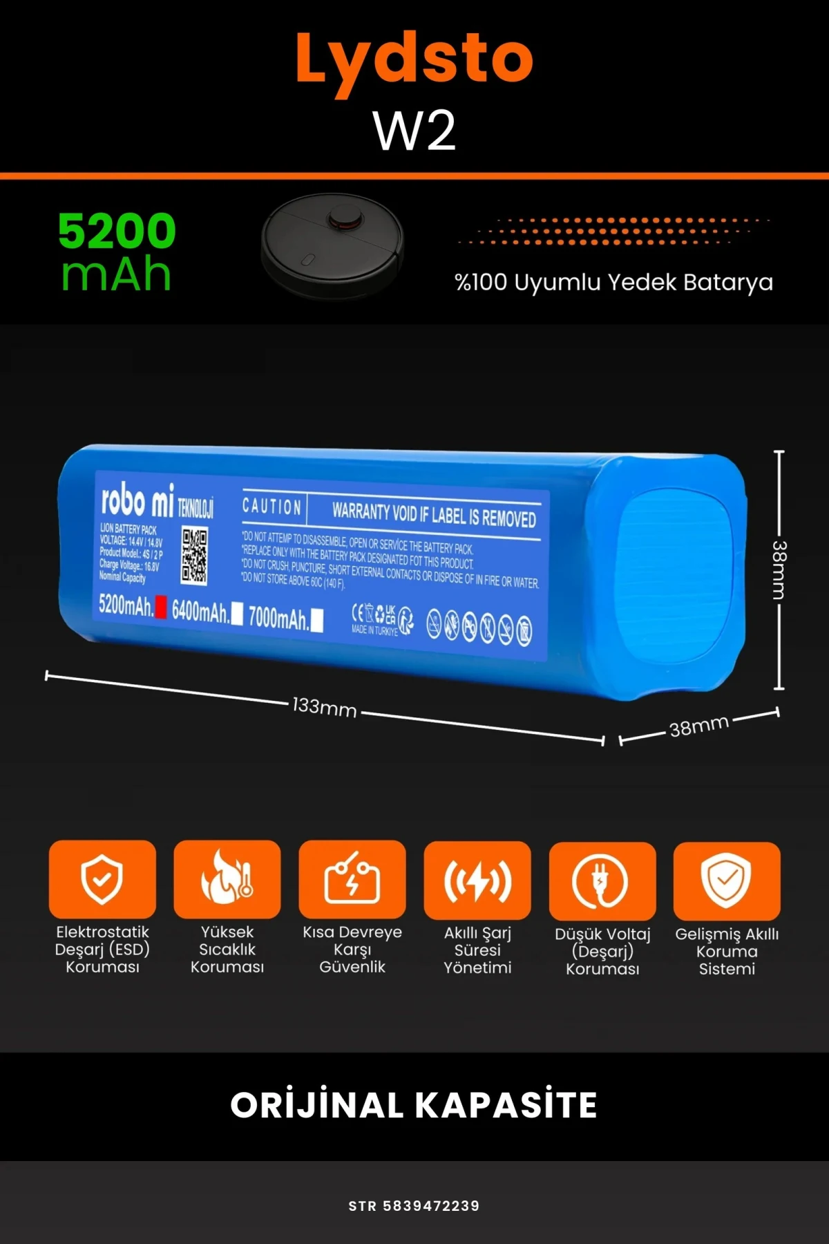 Lydsto W2 5200mAh Robot Süpürge Bataryası - Gerçek Kapasite, Maksimum Güvenlik