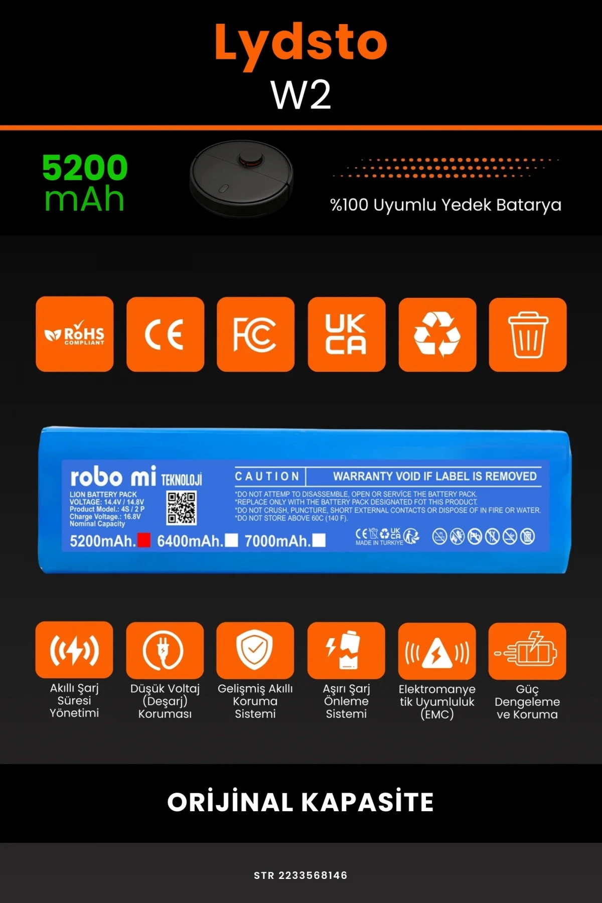 Lydsto W2 5200mAh Robot Süpürge Bataryası - Gerçek Kapasite, Maksimum Güvenlik