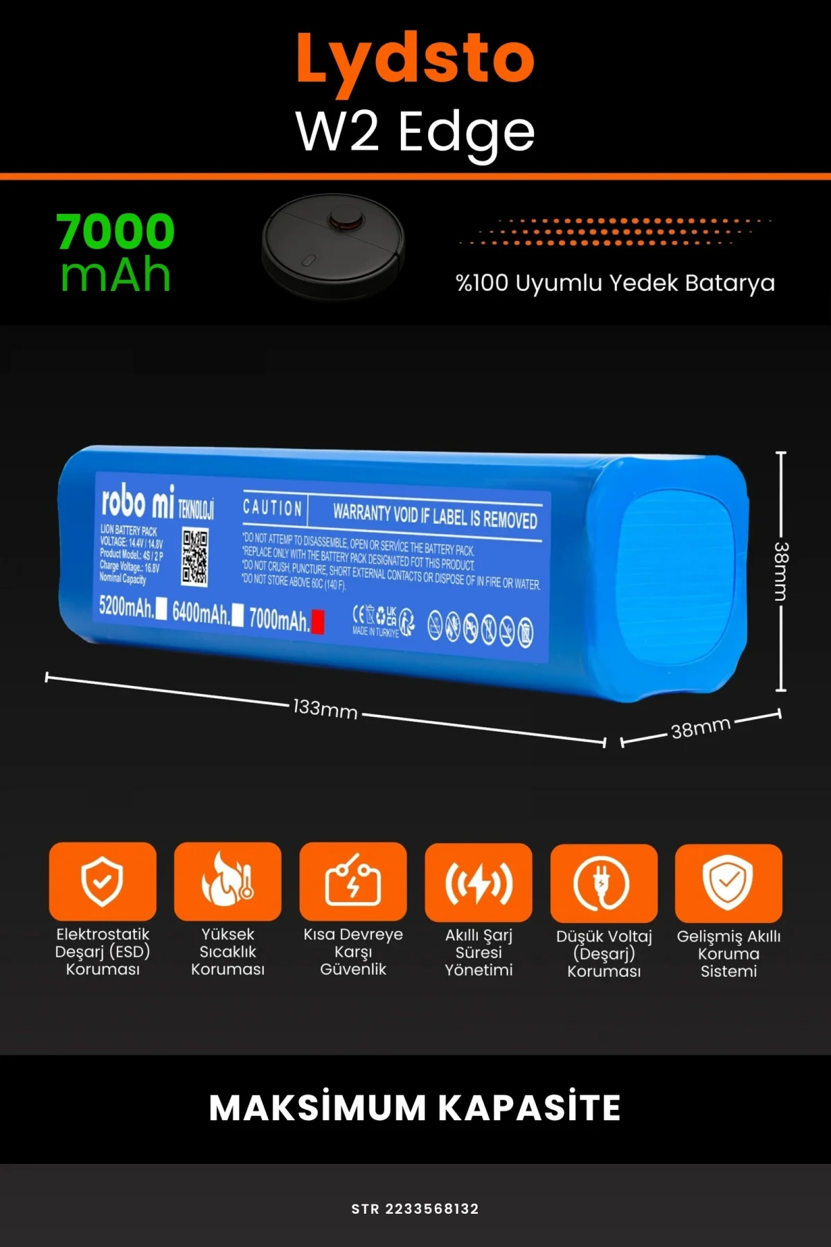Lydsto W2 Edge 7000mAh Robot Süpürge Bataryası - Gerçek Kapasite, Maksimum Güvenlik