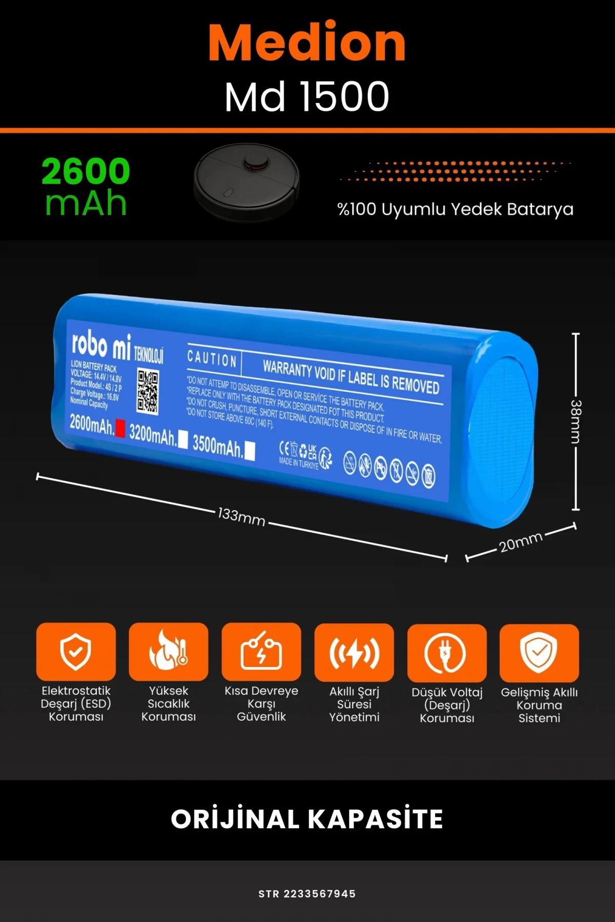 Medion MD 18500 2600mAh Robot Süpürge Bataryası - Gerçek Kapasite, Maksimum Güvenlik