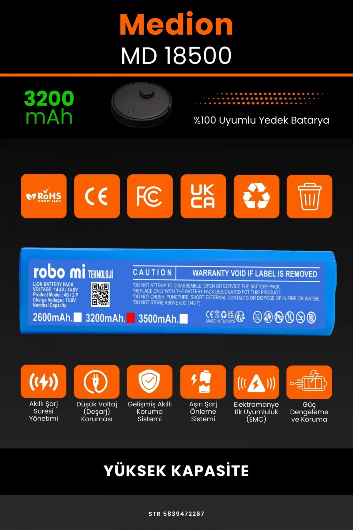 Medion MD 18500 3200mAh Robot Süpürge Bataryası - Gerçek Kapasite, Maksimum Güvenlik