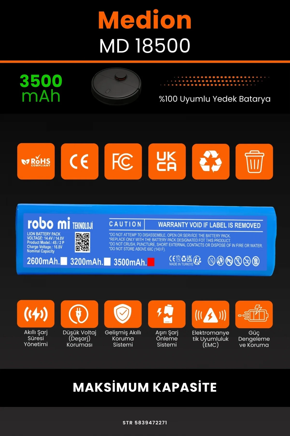 Medion MD 18500 3500mAh Robot Süpürge Bataryası - Gerçek Kapasite, Maksimum Güvenlik