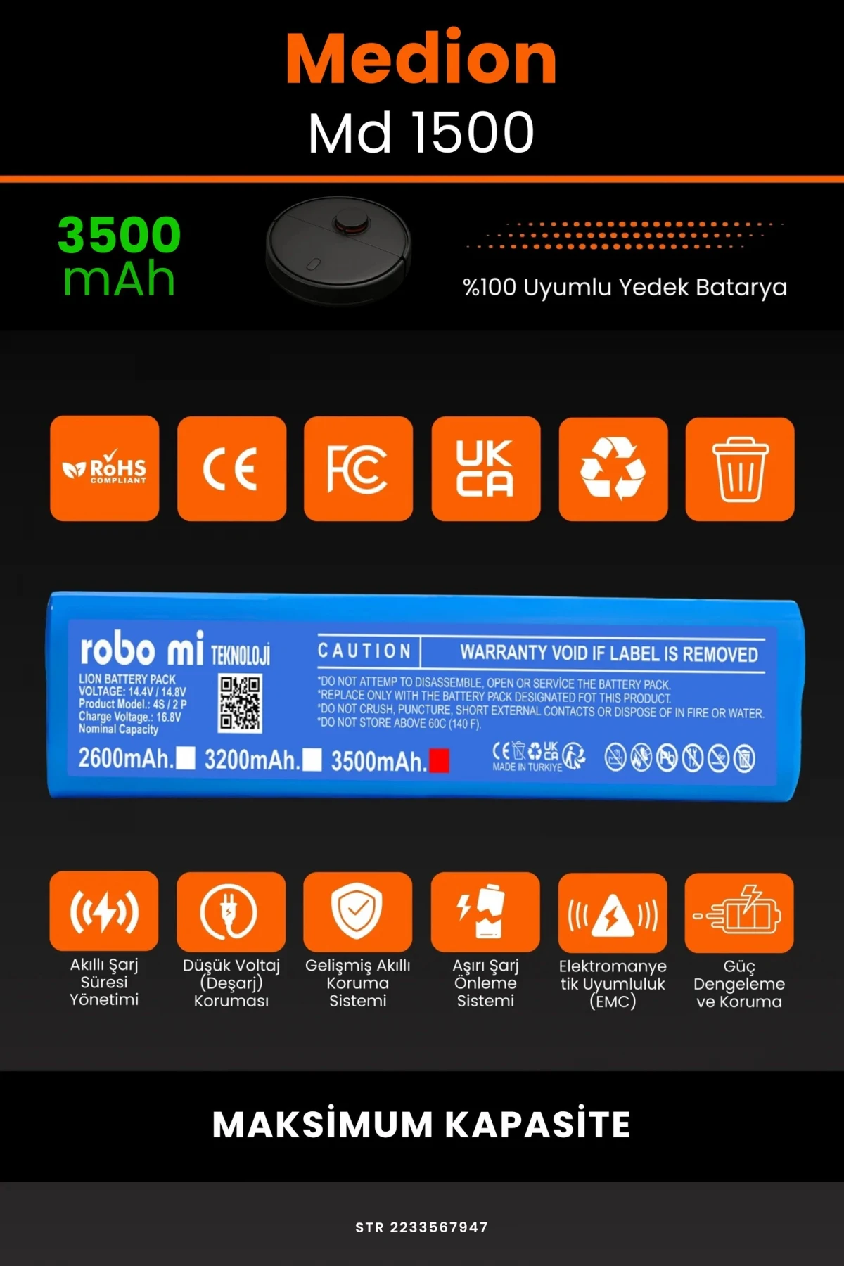 Medion MD 18500 3500mAh Robot Süpürge Bataryası - Gerçek Kapasite, Maksimum Güvenlik