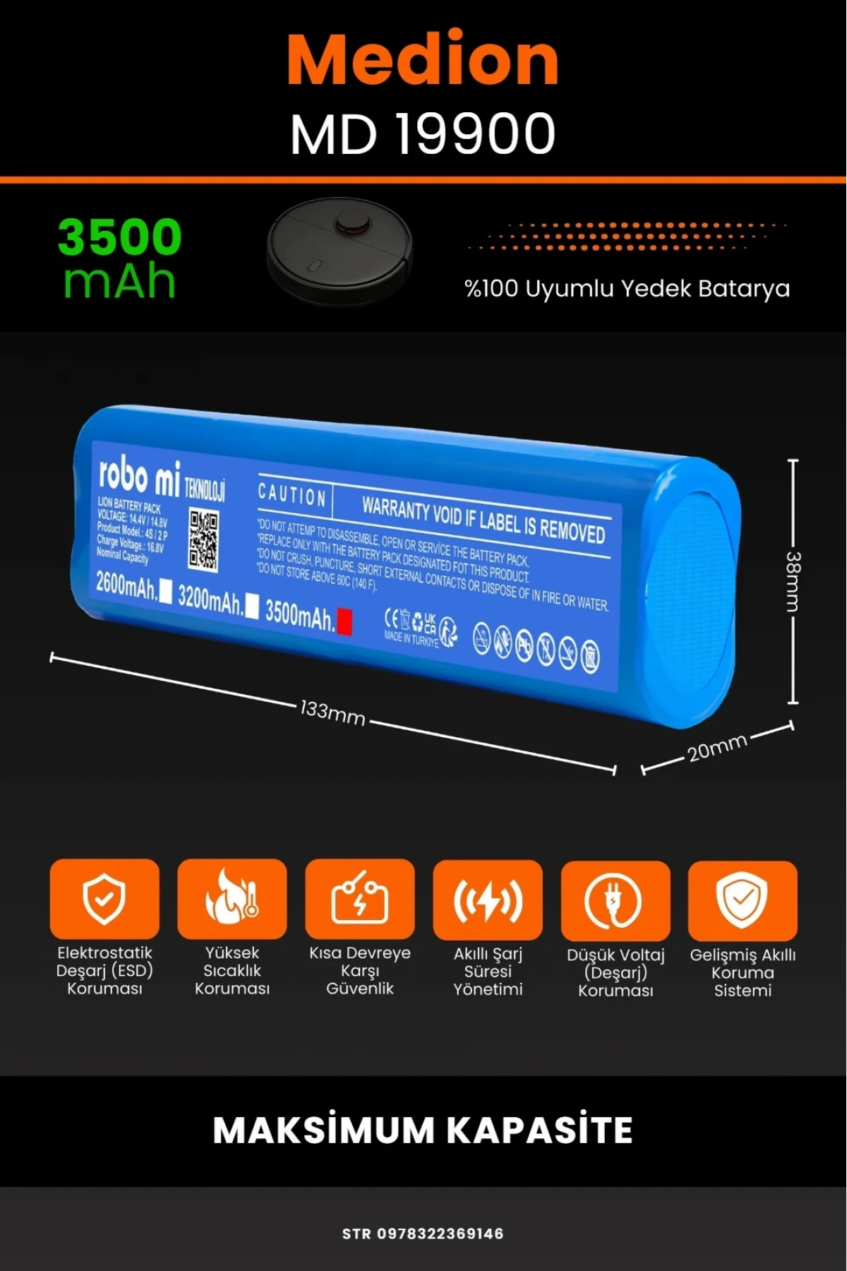 Medion MD 19900 Uyumlu 3500mAh Robot Süpürge Bataryası - Maksimum Kapasite