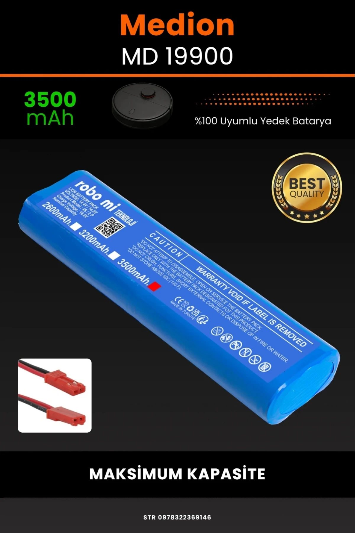 Medion MD 19900 Uyumlu 3500mAh Robot Süpürge Bataryası - Maksimum Kapasite