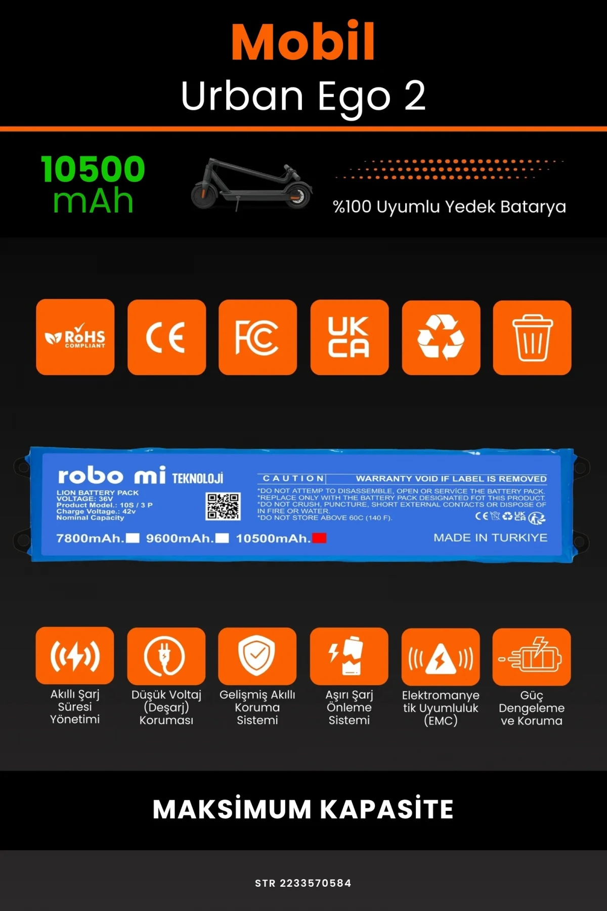Mobil Urban E-GO 2 / 36V 10500mAh Elektrikli Scooter Bataryası - Gerçek Kapasite, Maksimum Güvenlik