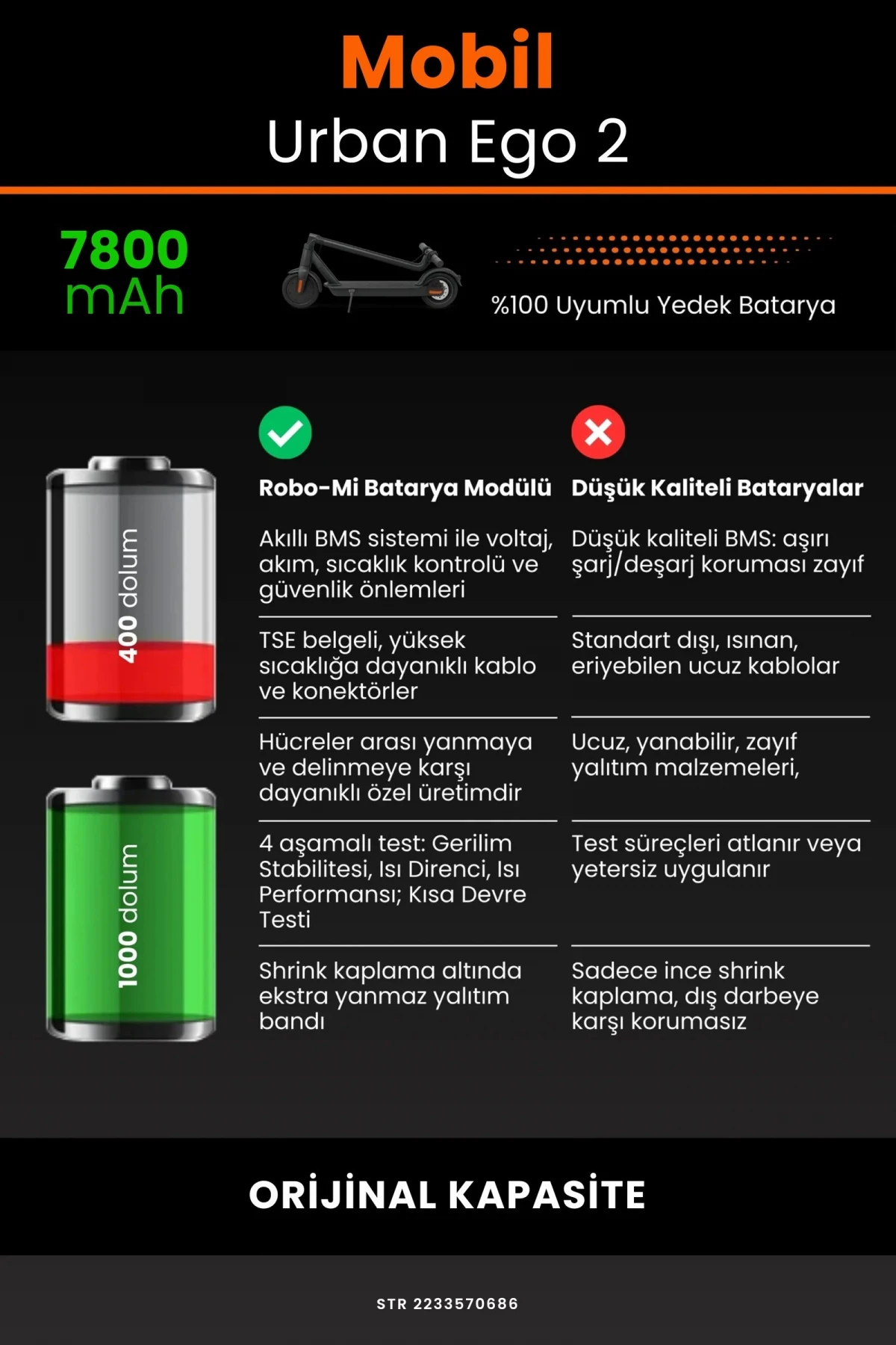 Mobil Urban E-GO 2 / 36V 7800mAh Elektrikli Scooter Bataryası - Gerçek Kapasite, Maksimum Güvenlik