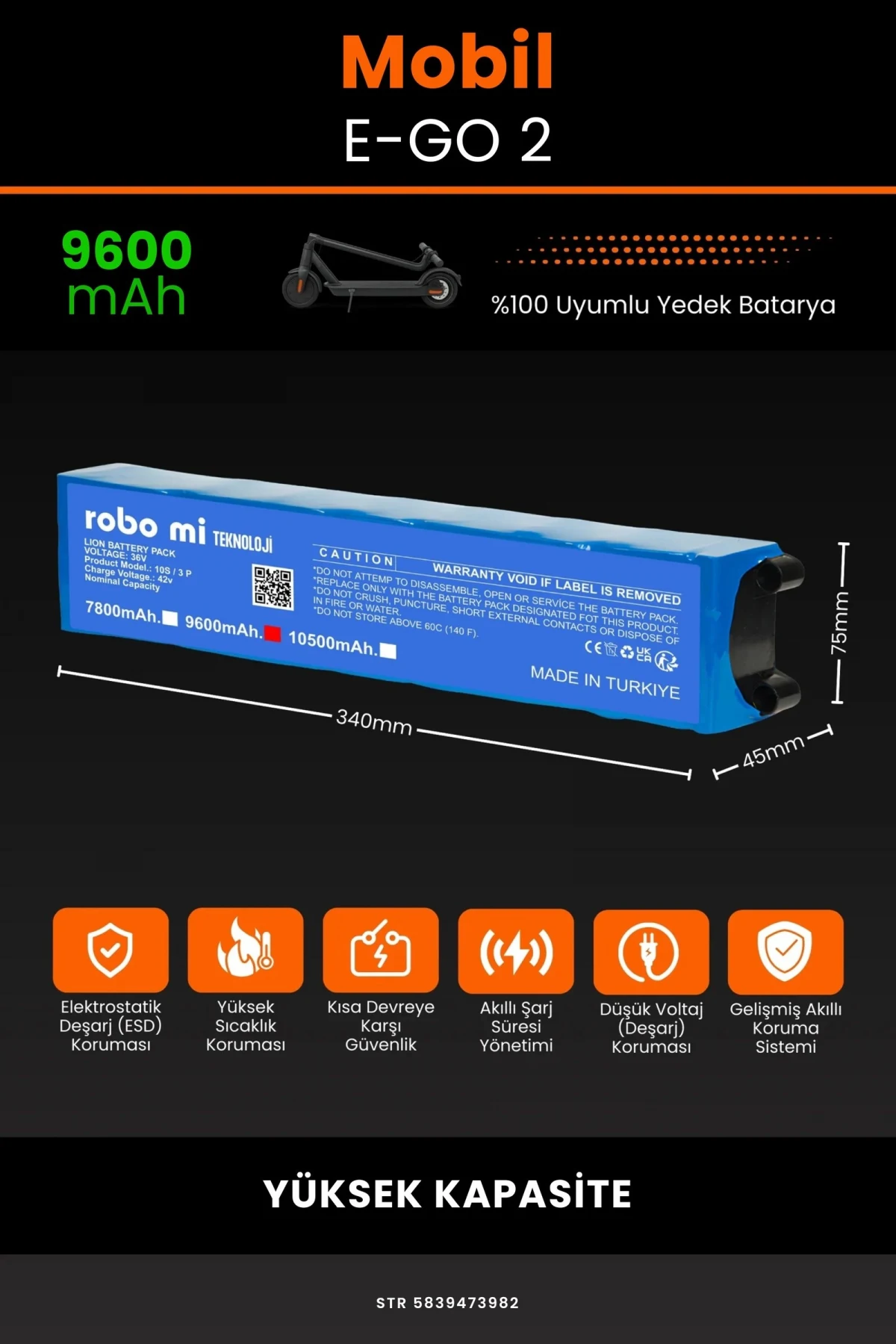 Mobil Urban E-GO 2 / 36V 9600mAh Elektrikli Scooter Bataryası - Gerçek Kapasite, Maksimum Güvenlik