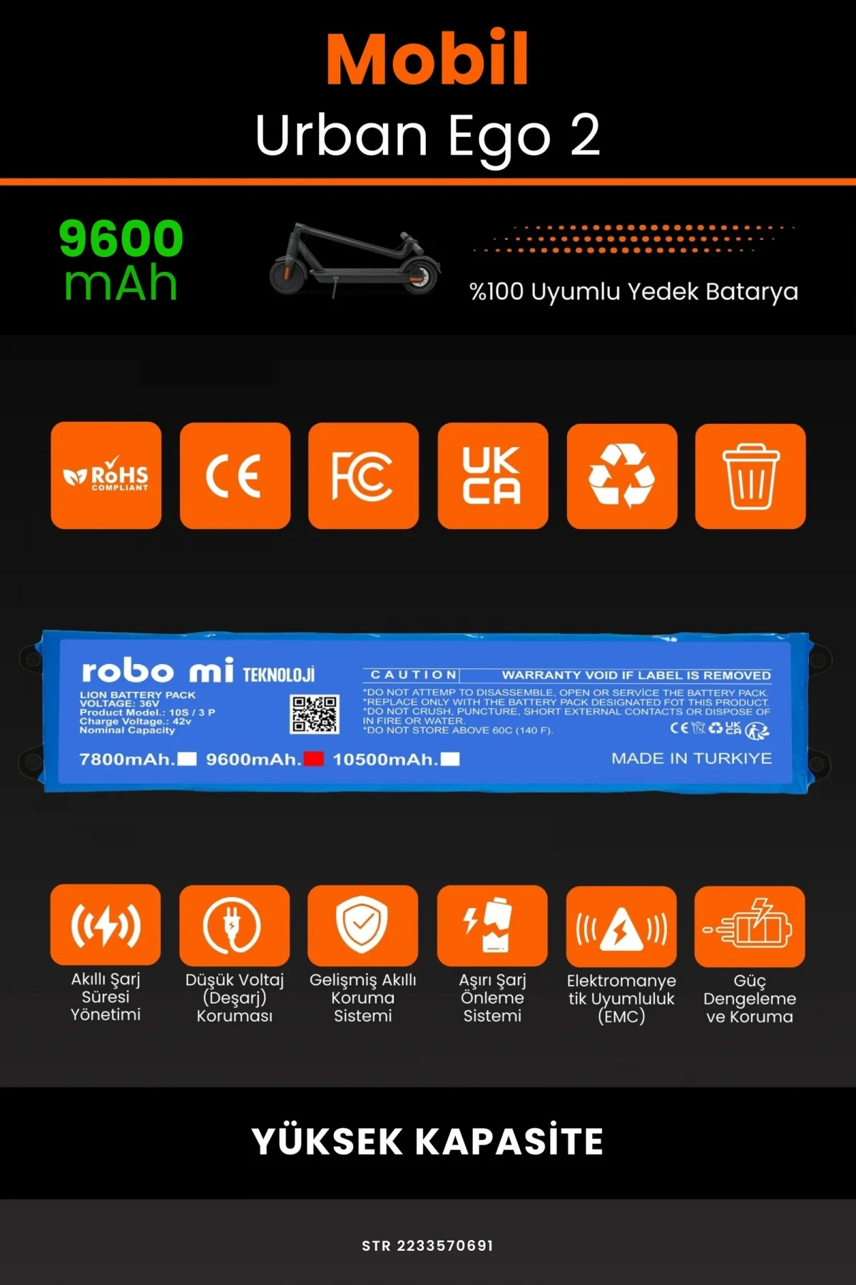 Mobil Urban E-GO 2 / 36V 9600mAh Elektrikli Scooter Bataryası - Gerçek Kapasite, Maksimum Güvenlik