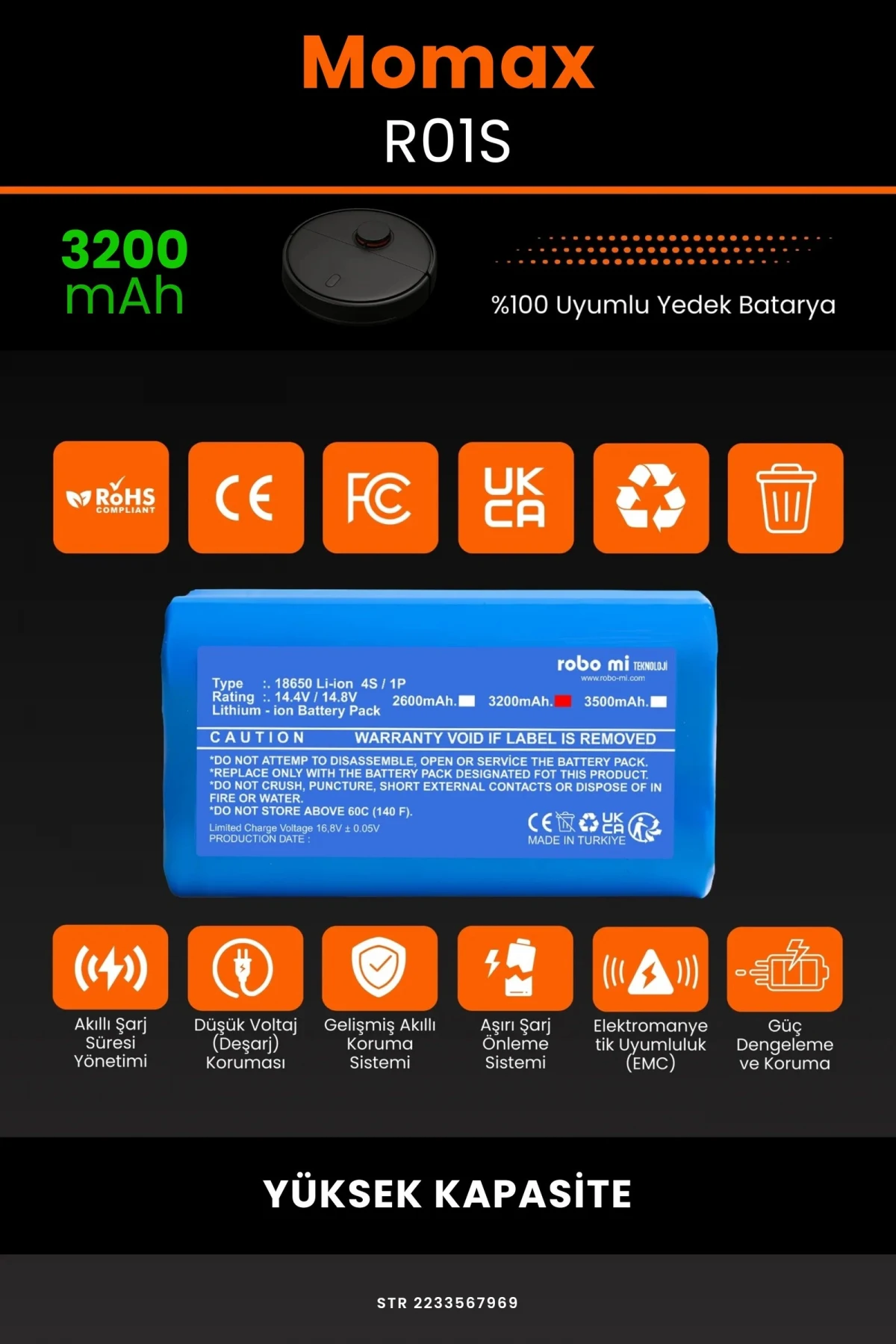 Momax R01S 3200mAh Robot Süpürge Bataryası - Gerçek Kapasite, Maksimum Güvenlik