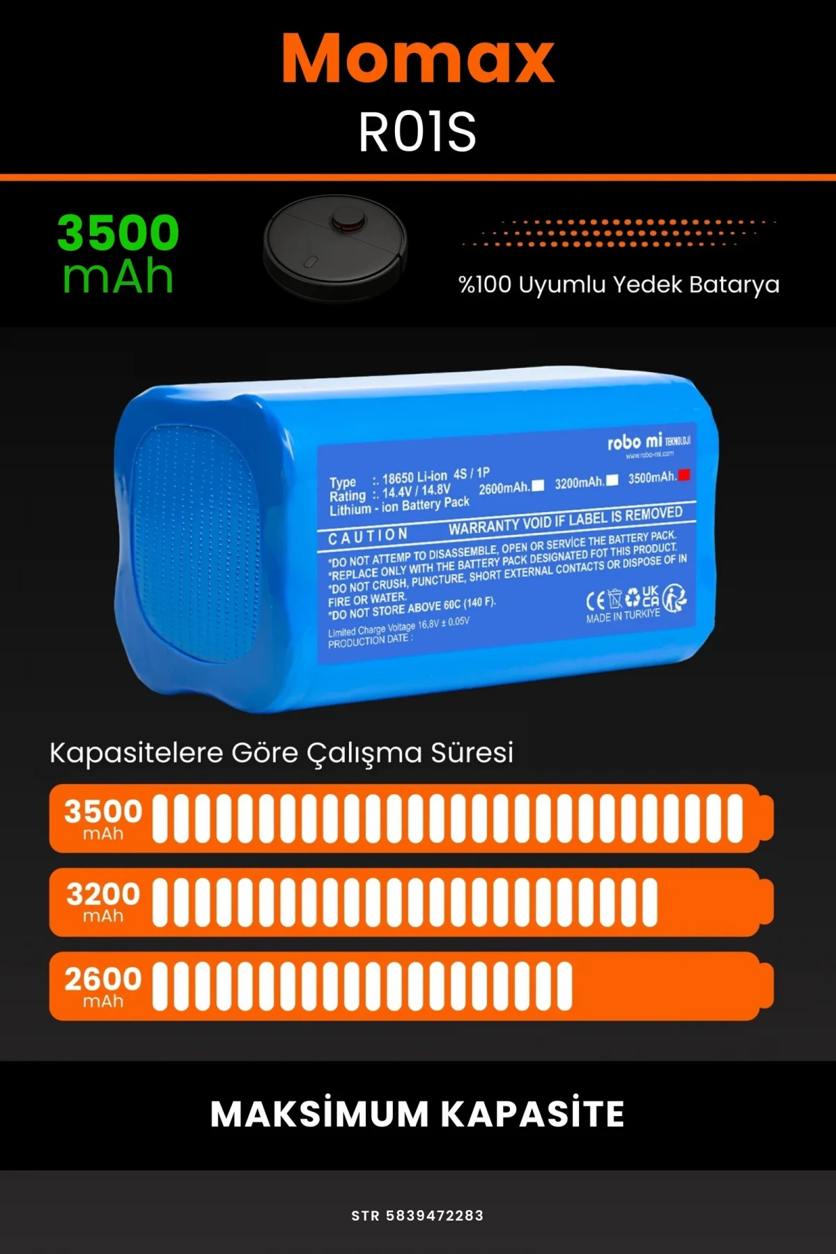 Momax R01S 3500mAh Robot Süpürge Bataryası - Gerçek Kapasite, Maksimum Güvenlik