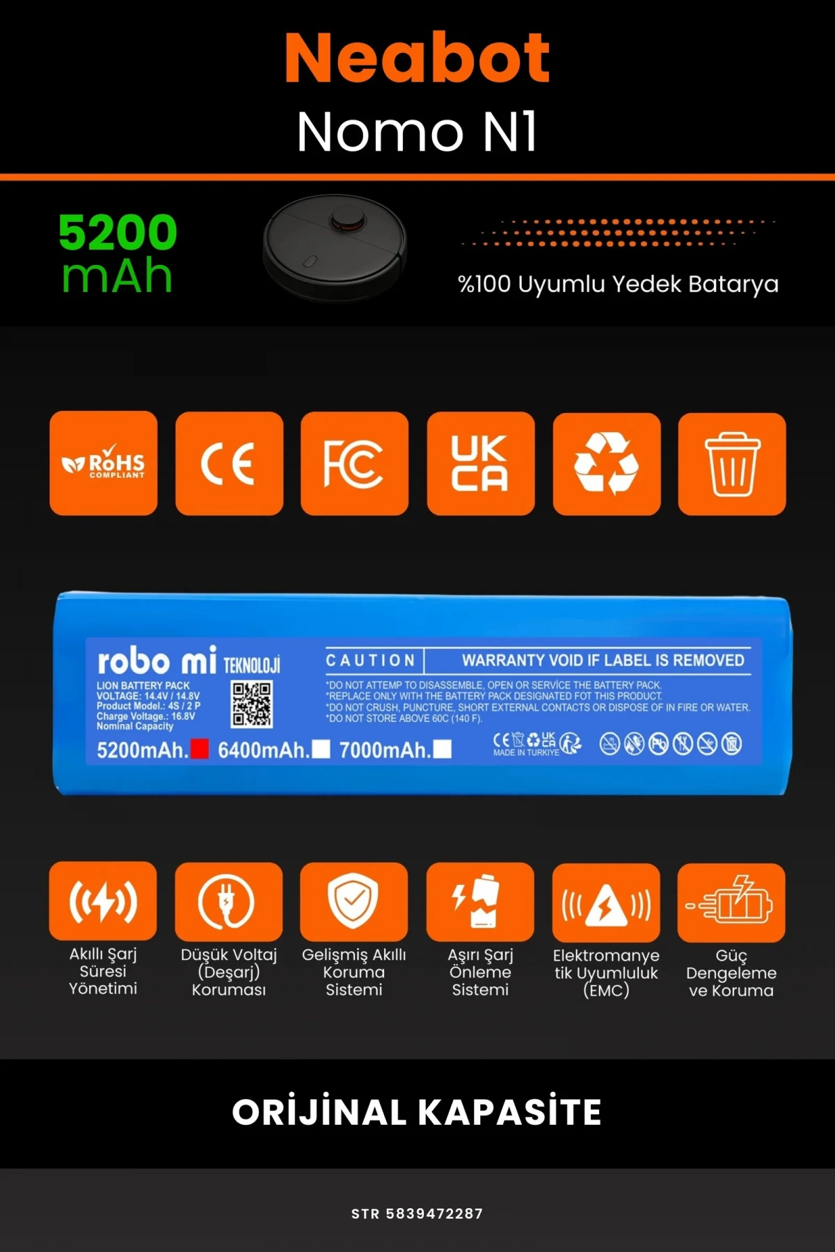 Neabot Nomo N1 5200mAh Robot Süpürge Bataryası - Gerçek Kapasite, Maksimum Güvenlik