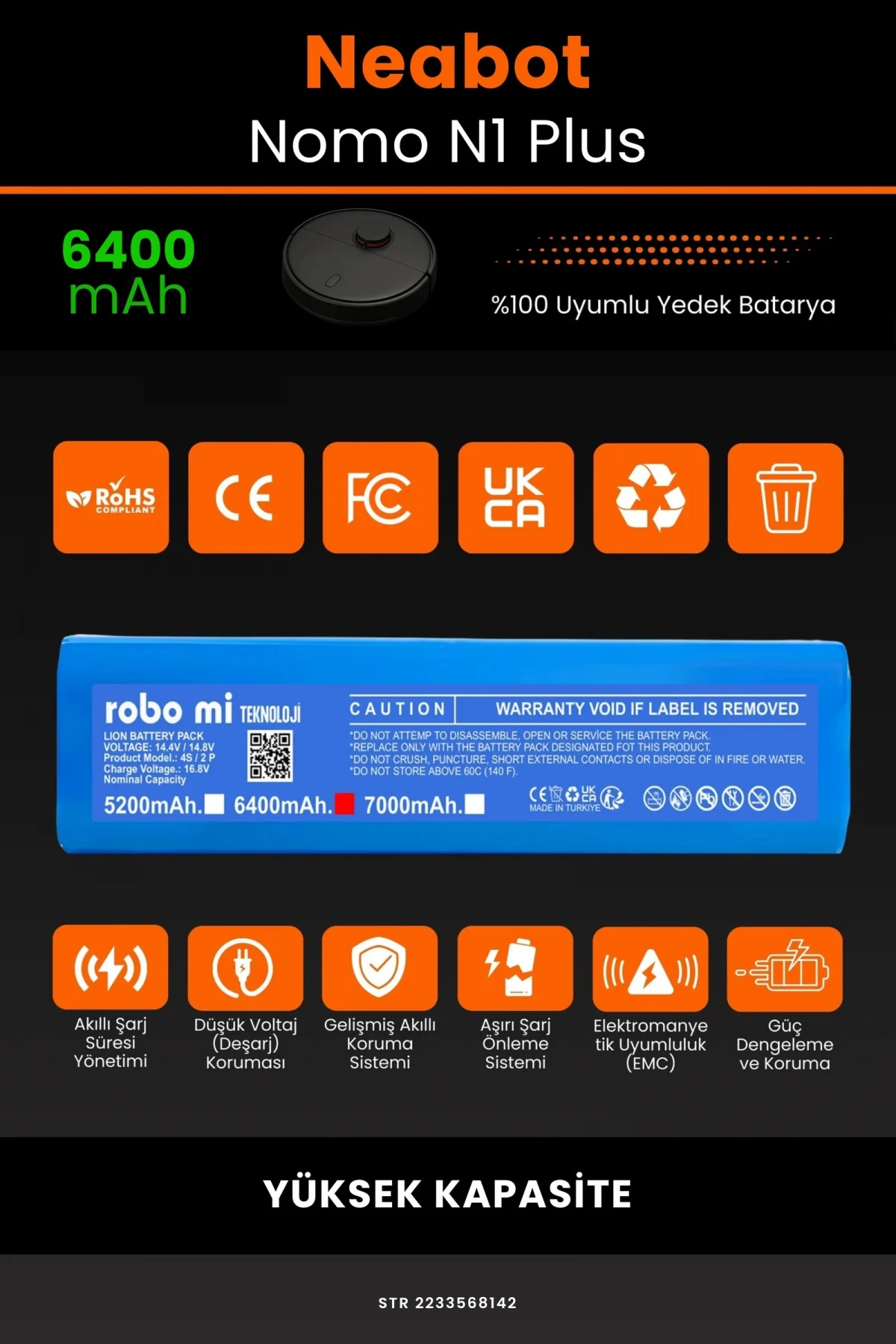 Neabot Nomo N1 Plus 6400mAh Robot Süpürge Bataryası - Gerçek Kapasite, Maksimum Güvenlik