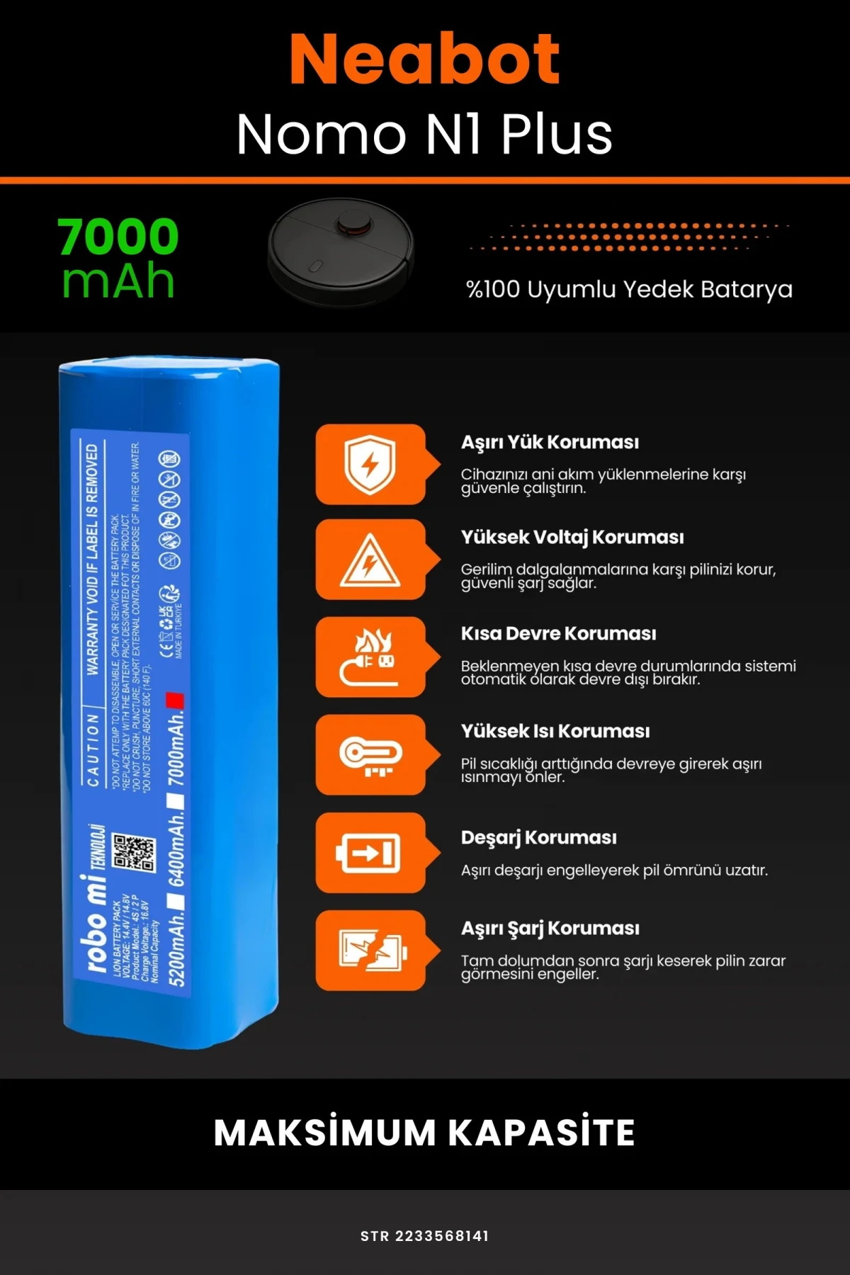 Neabot Nomo N1 Plus 7000mAh Robot Süpürge Bataryası - Gerçek Kapasite, Maksimum Güvenlik