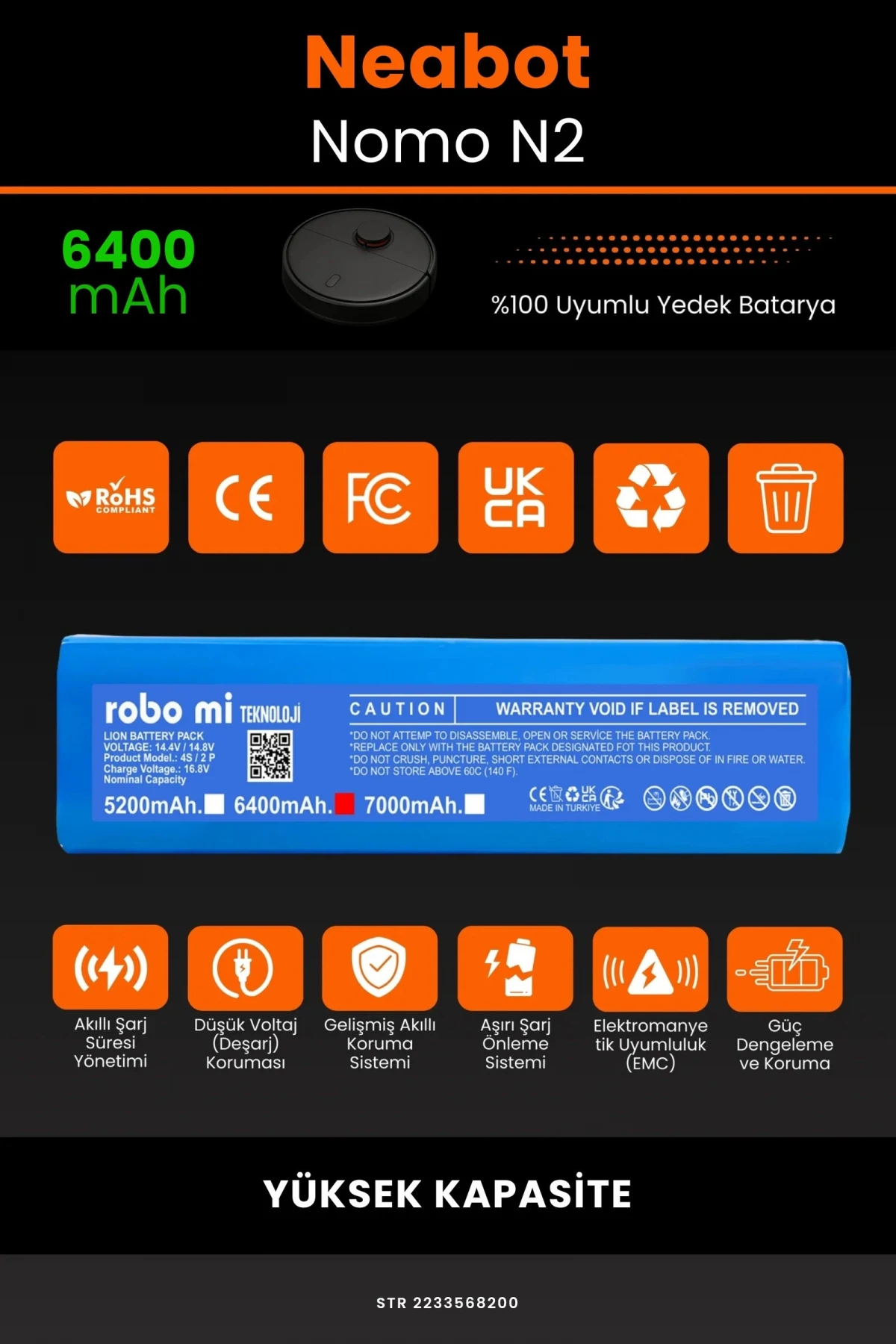 Neabot Nomo N2 6400mAh Robot Süpürge Bataryası - Gerçek Kapasite, Maksimum Güvenlik