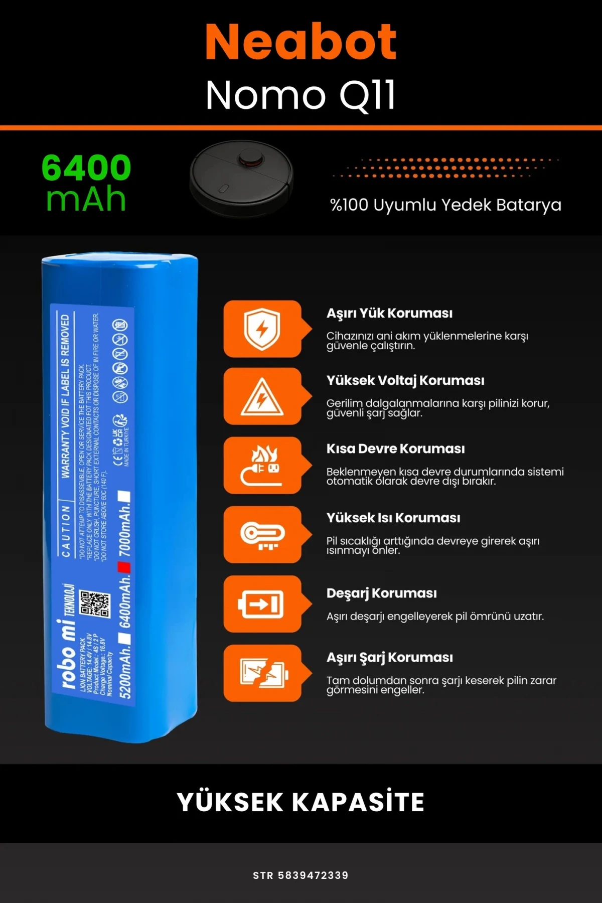 Neabot Nomo Q11 6400mAh Robot Süpürge Bataryası - Gerçek Kapasite, Maksimum Güvenlik