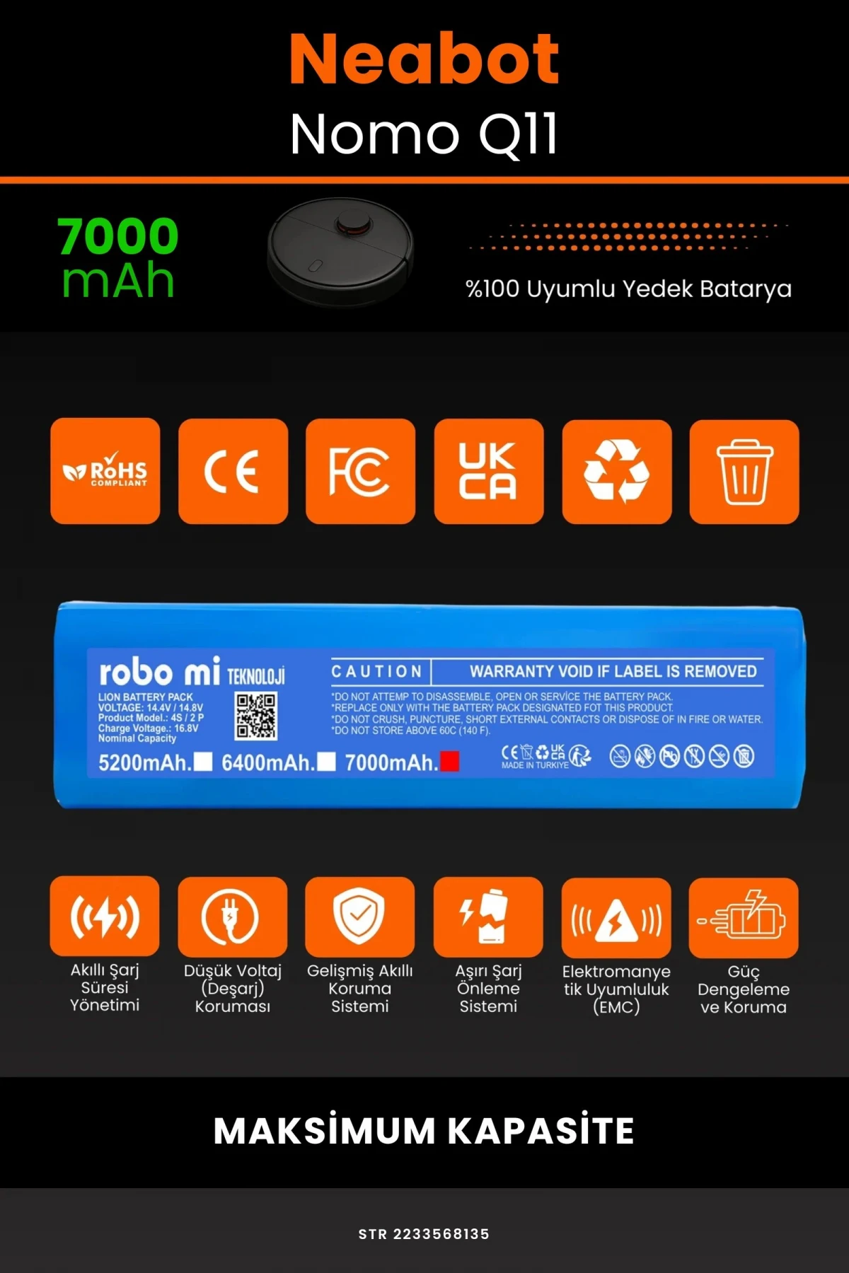 Neabot Nomo Q11 7000mAh Robot Süpürge Bataryası - Gerçek Kapasite, Maksimum Güvenlik