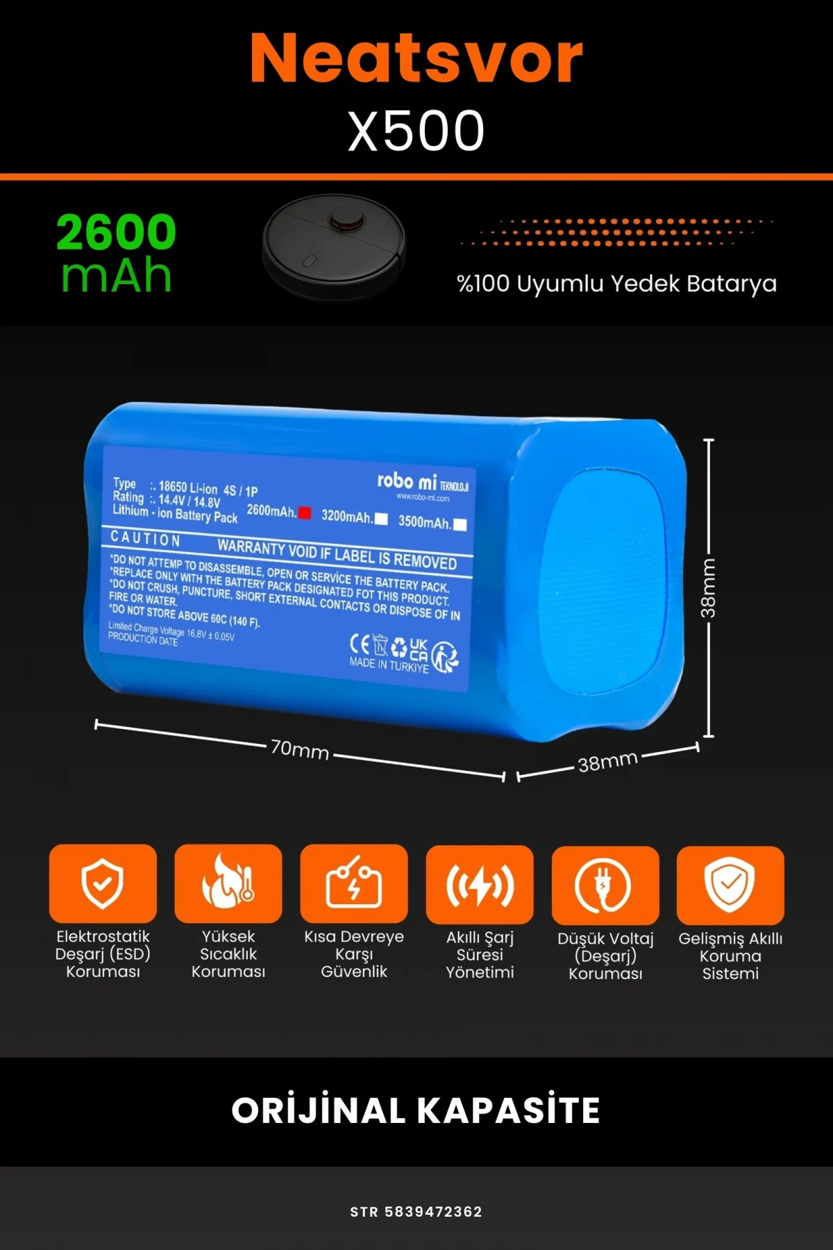 Neatsvor X500 2600mAh Robot Süpürge Bataryası - Gerçek Kapasite, Maksimum Güvenlik