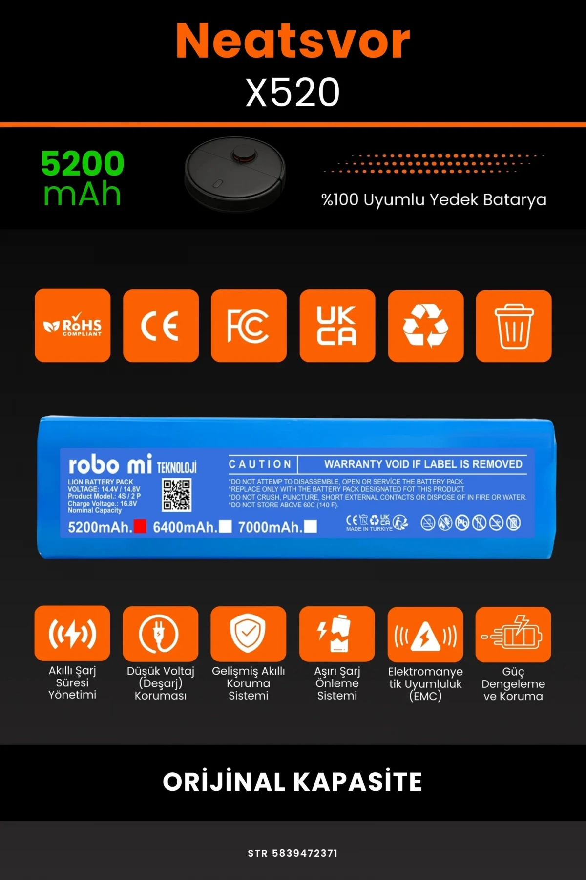 Neatsvor X520 5200mAh Robot Süpürge Bataryası - Gerçek Kapasite, Maksimum Güvenlik