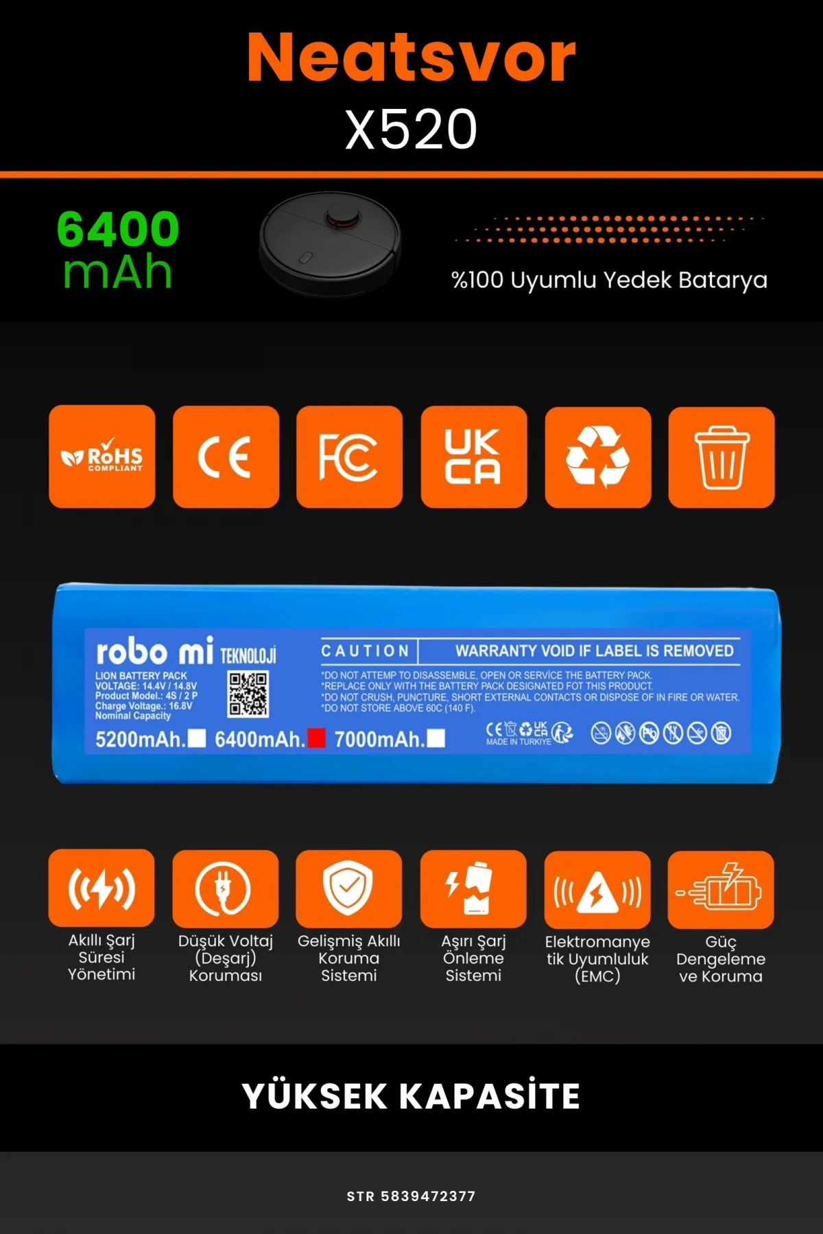 Neatsvor X520 6400mAh Robot Süpürge Bataryası - Gerçek Kapasite, Maksimum Güvenlik