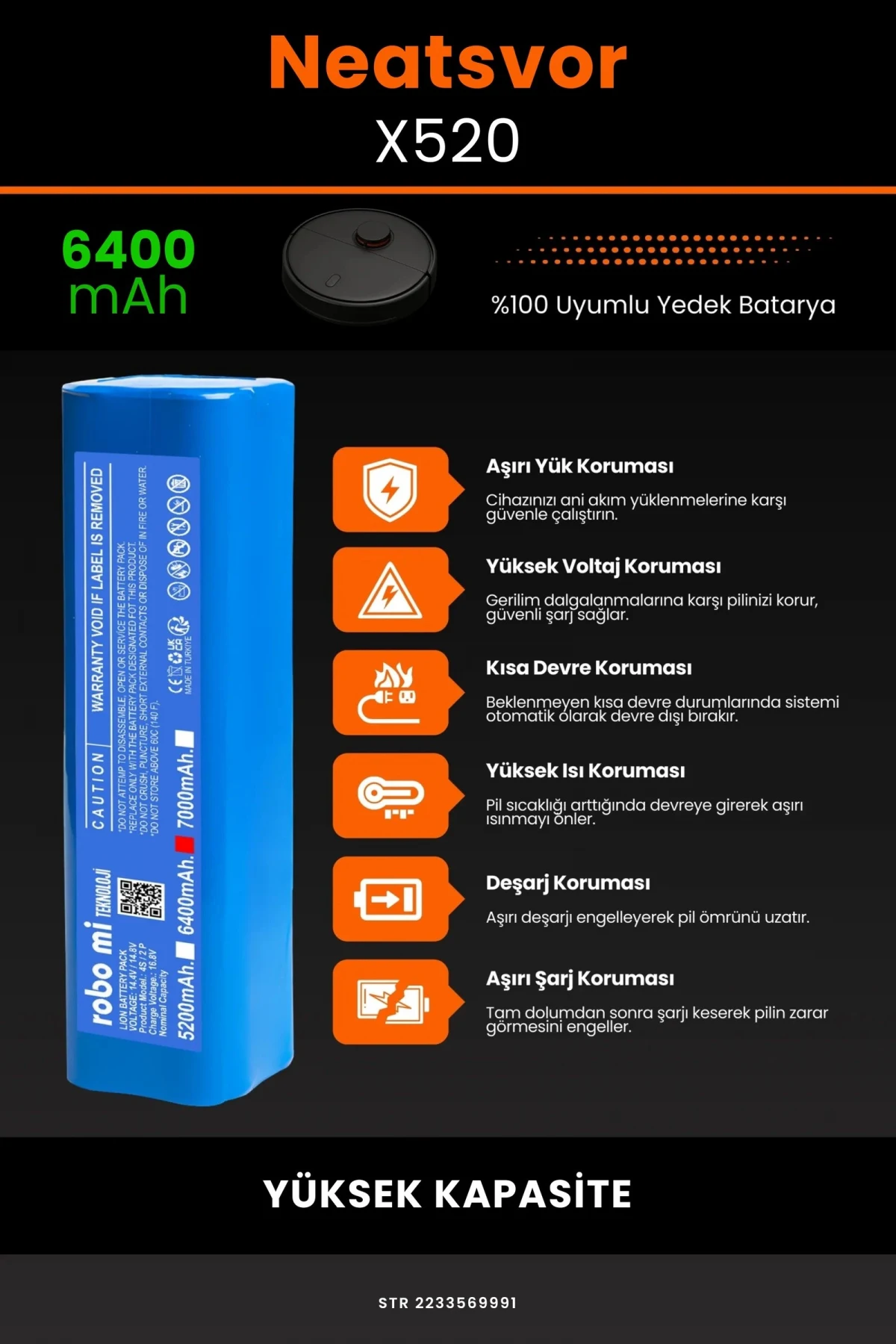 Neatsvor X520 6400mAh Robot Süpürge Bataryası - Gerçek Kapasite, Maksimum Güvenlik