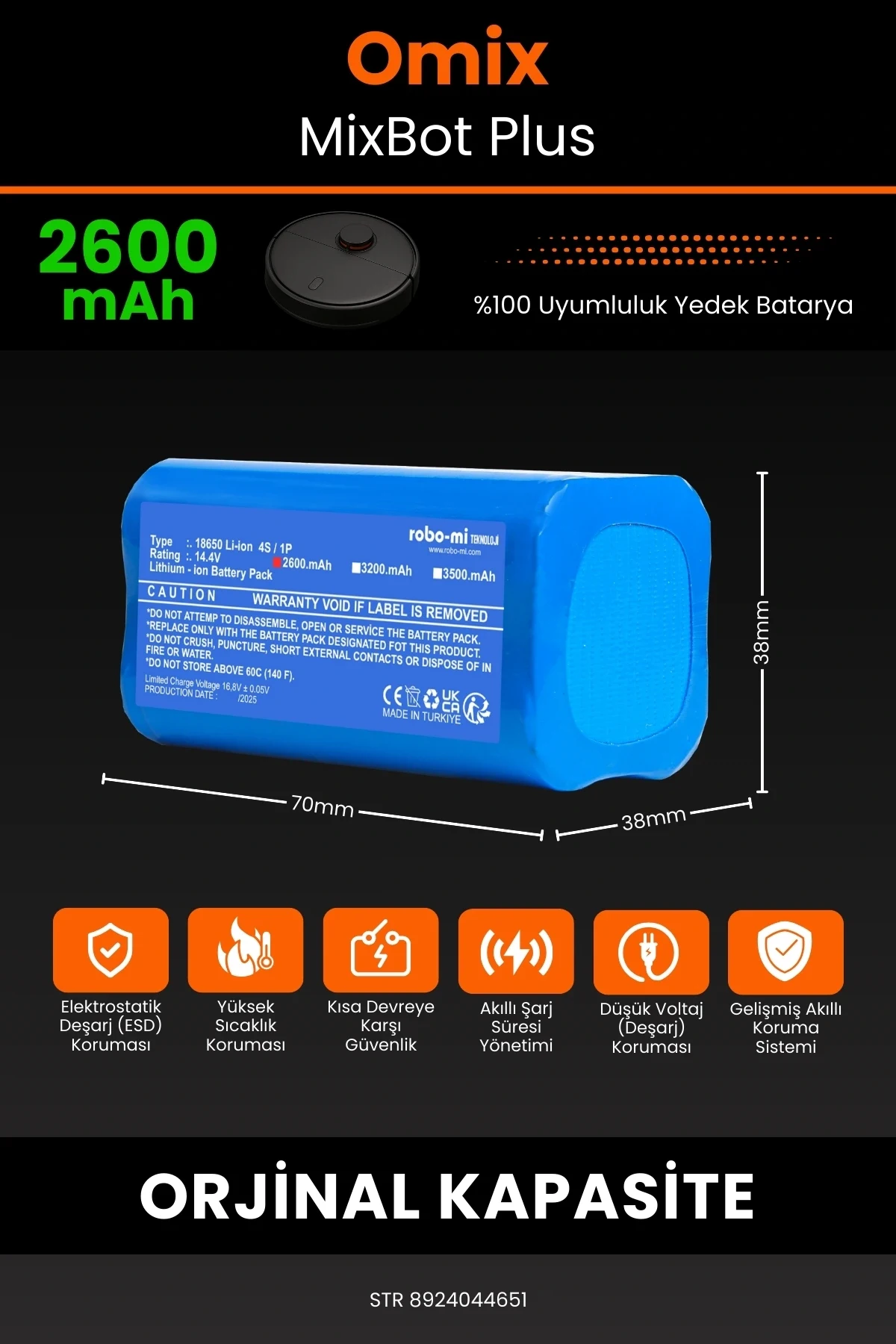 Omix MixBot Plus 2600mAh Robot Süpürge Bataryası - Gerçek Kapasite, Maksimum Güvenlik