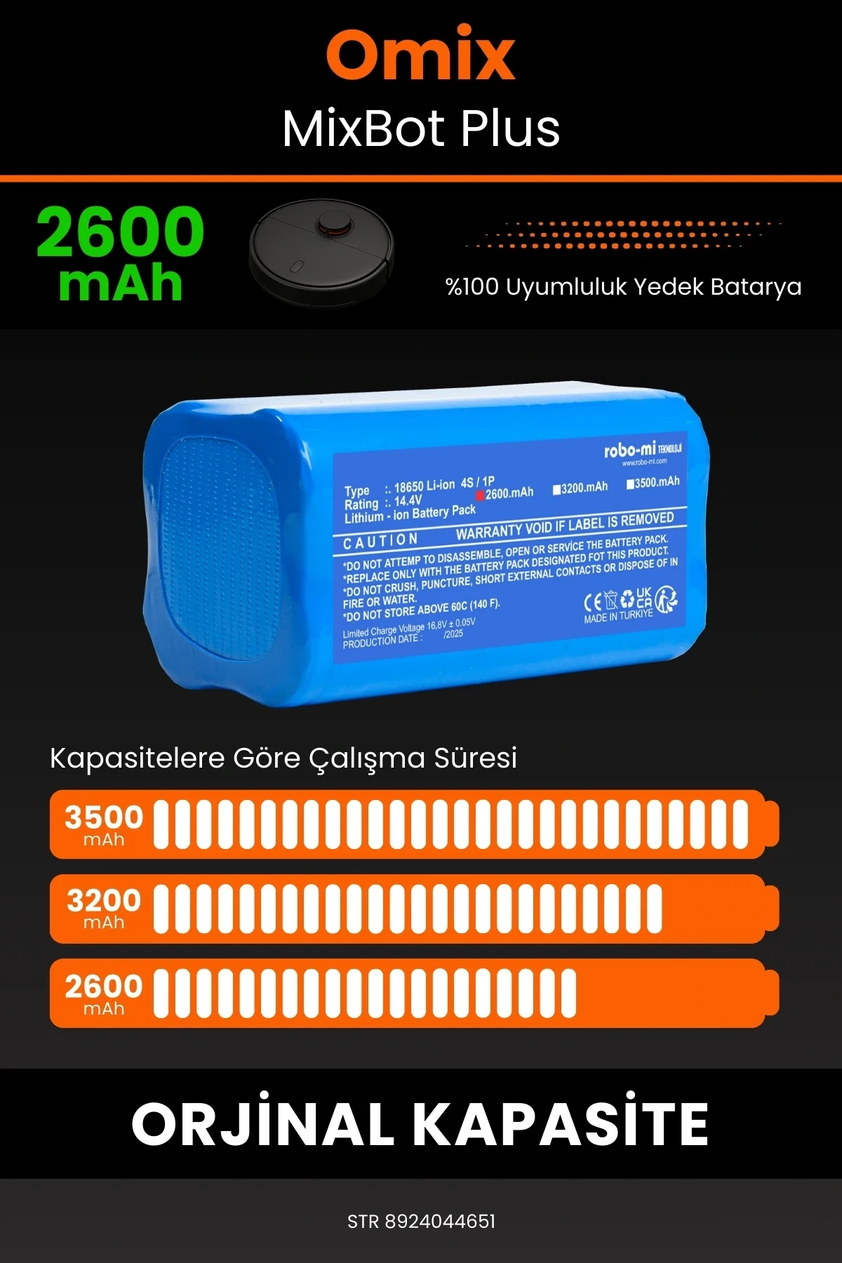 Omix MixBot Plus 2600mAh Robot Süpürge Bataryası - Gerçek Kapasite, Maksimum Güvenlik