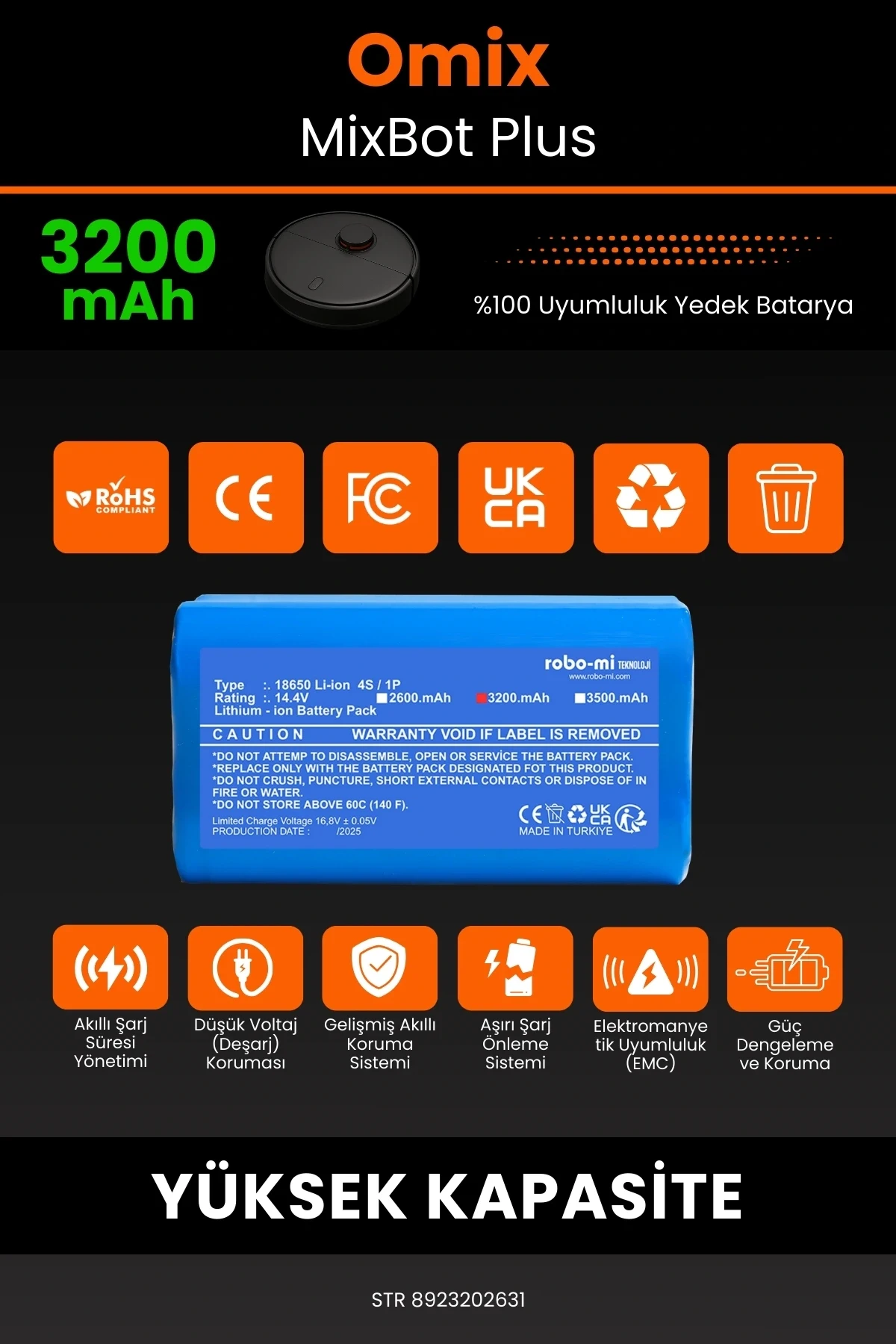 Omix MixBot Plus 3200mAh Robot Süpürge Bataryası - Gerçek Kapasite, Maksimum Güvenlik