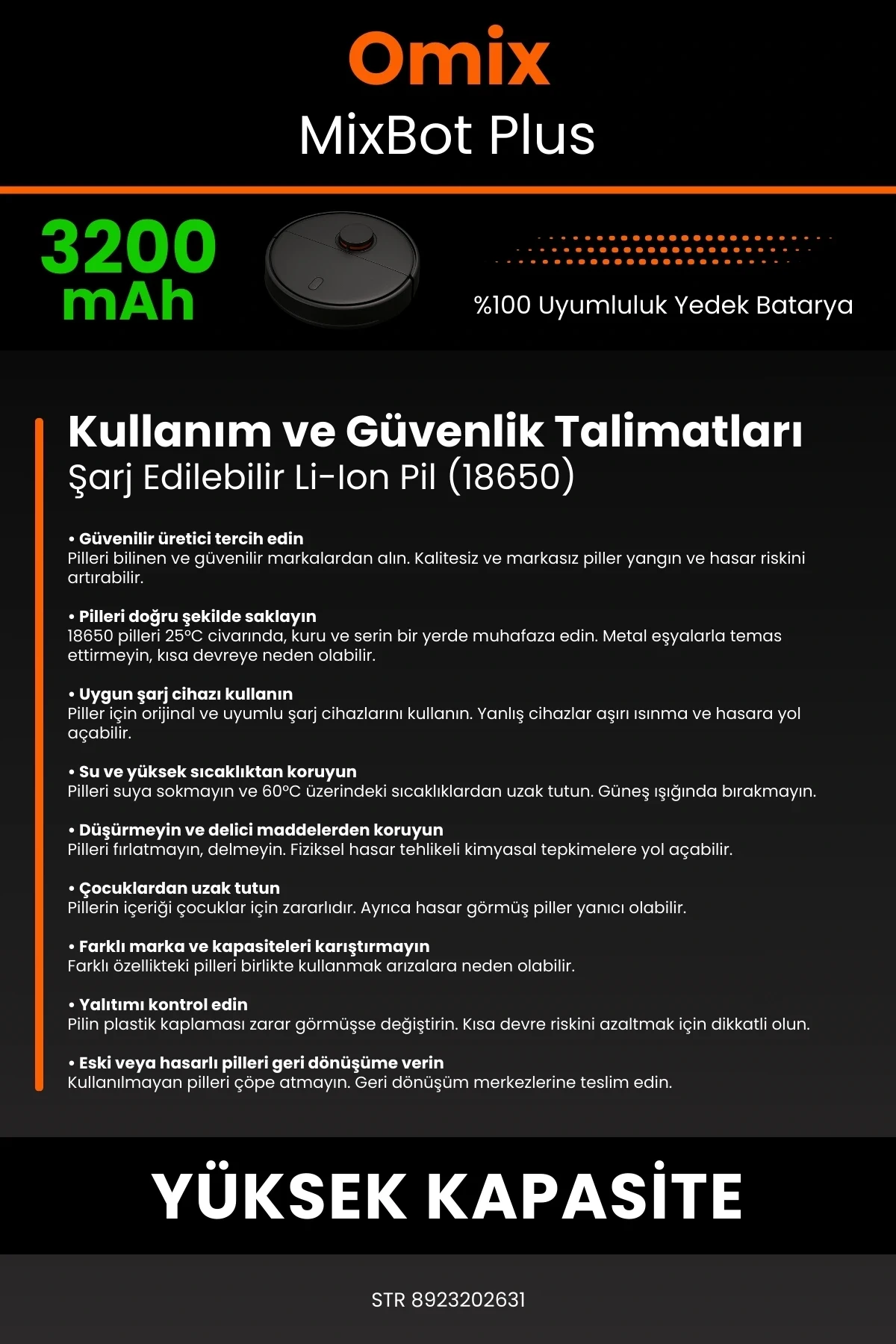 Omix MixBot Plus 3200mAh Robot Süpürge Bataryası - Gerçek Kapasite, Maksimum Güvenlik