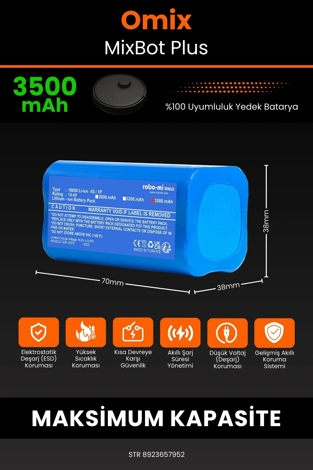 Omix MixBot Plus 3500mAh Robot Süpürge Bataryası - Gerçek Kapasite, Maksimum Güvenlik