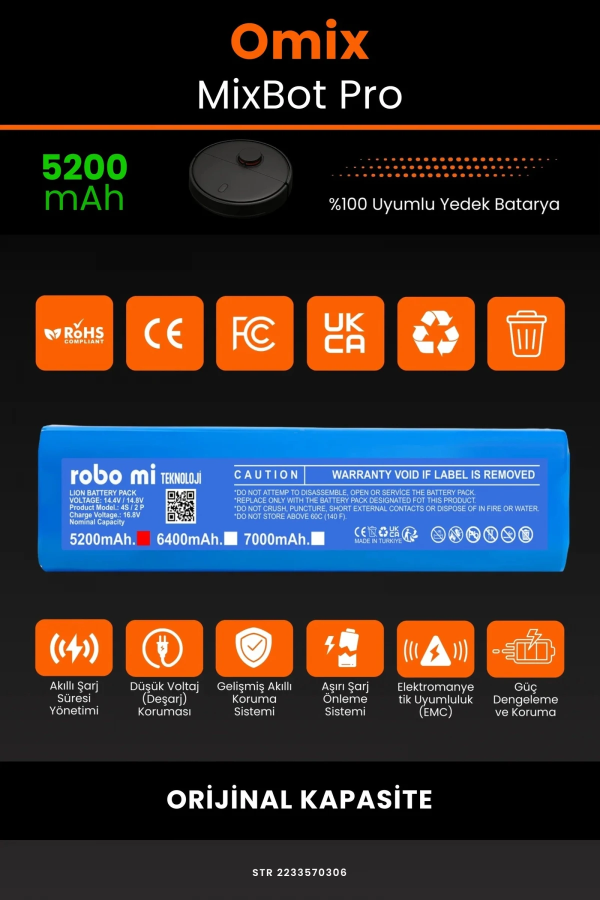 Omix MixBot Pro 5200mAh Robot Süpürge Bataryası - Gerçek Kapasite, Maksimum Güvenlik
