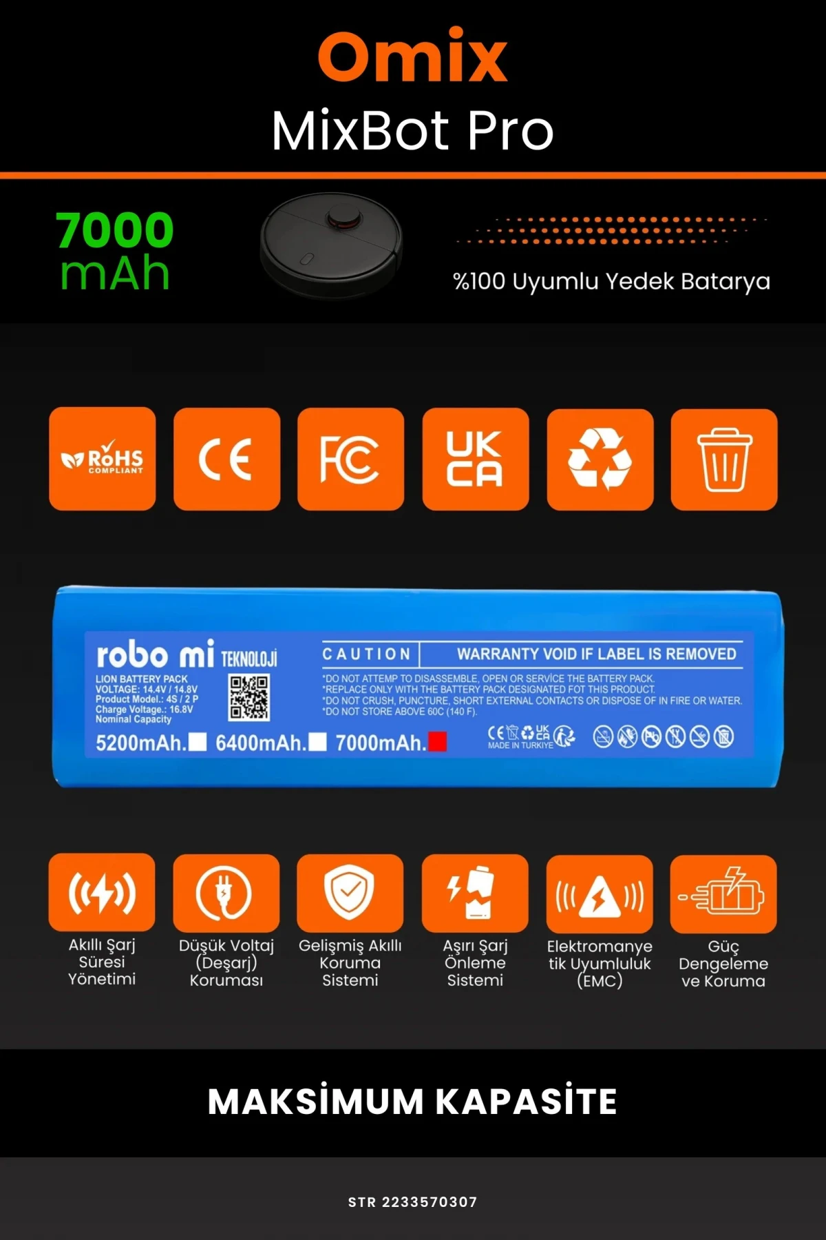 Omix MixBot Pro 7000mAh Robot Süpürge Bataryası - Gerçek Kapasite, Maksimum Güvenlik