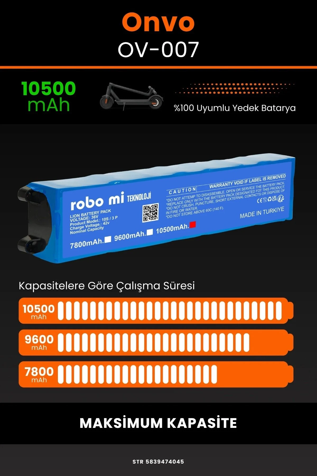 Onvo OV-007 / 36V 10500mAh Elektrikli Scooter Bataryası - Gerçek Kapasite, Maksimum Güvenlik