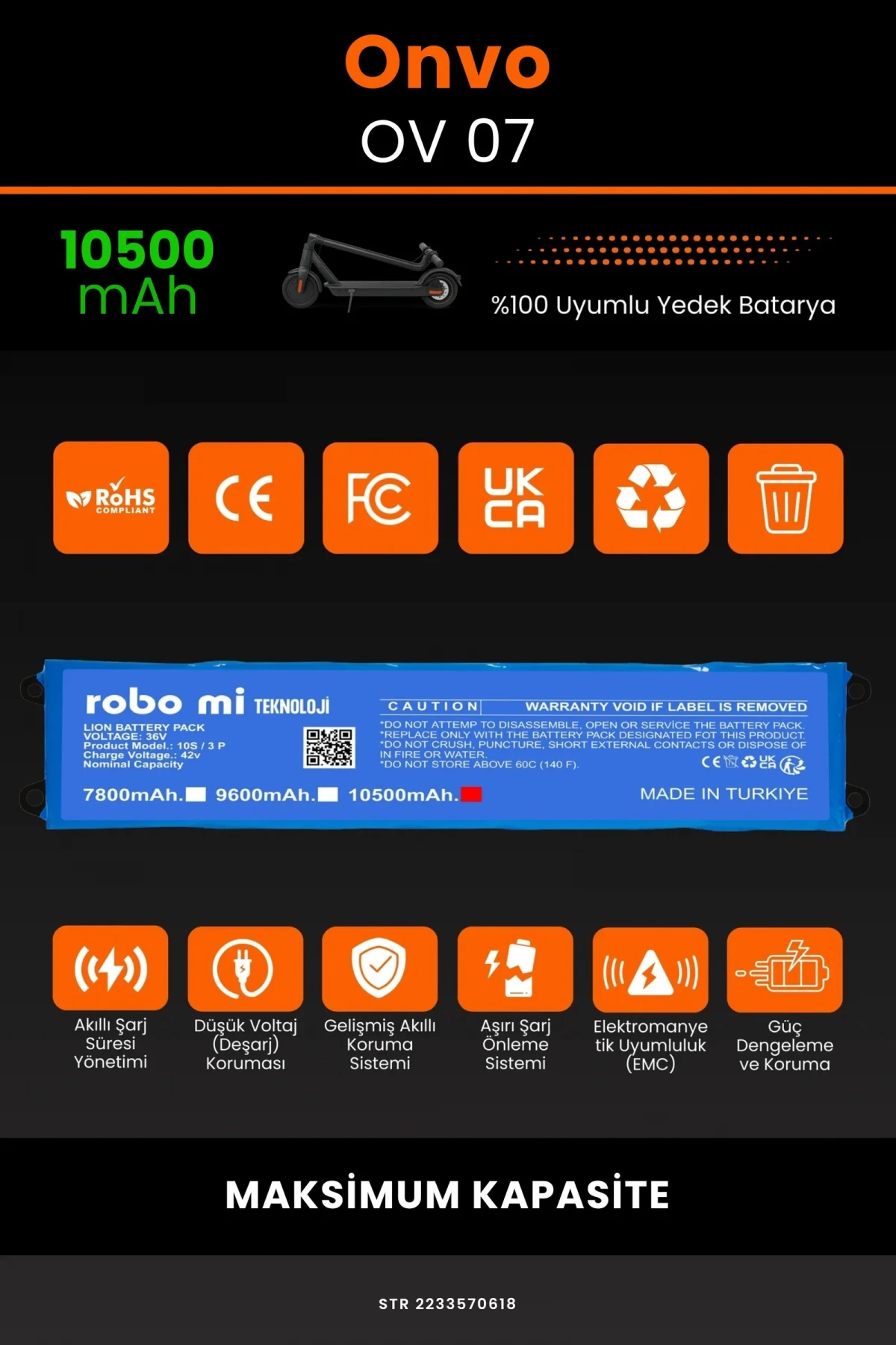 Onvo OV-07 / 36V 10500mAh Elektrikli Scooter Bataryası - Gerçek Kapasite, Maksimum Güvenlik