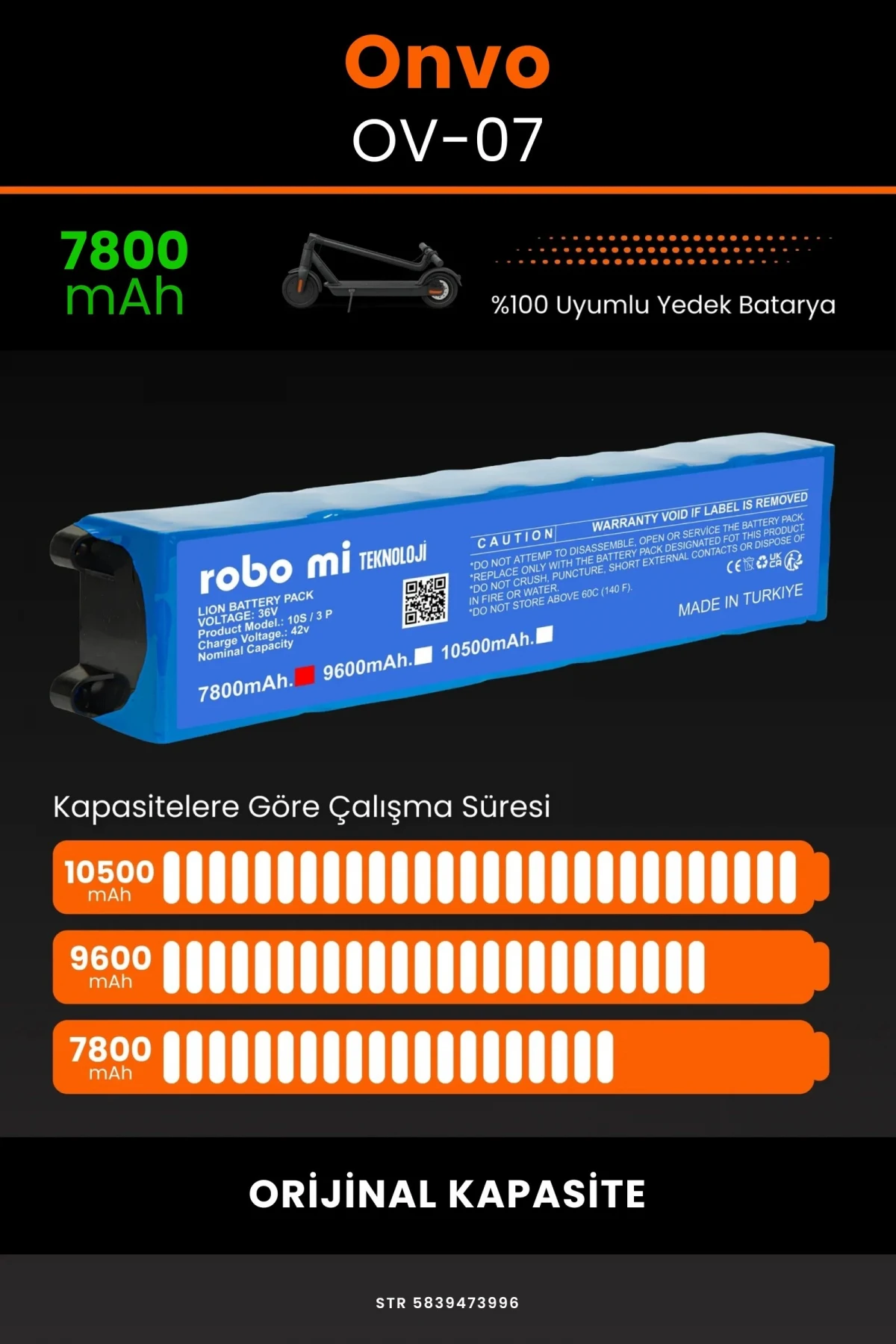 Onvo OV-07 / 36V 7800mAh Elektrikli Scooter Bataryası - Gerçek Kapasite, Maksimum Güvenlik