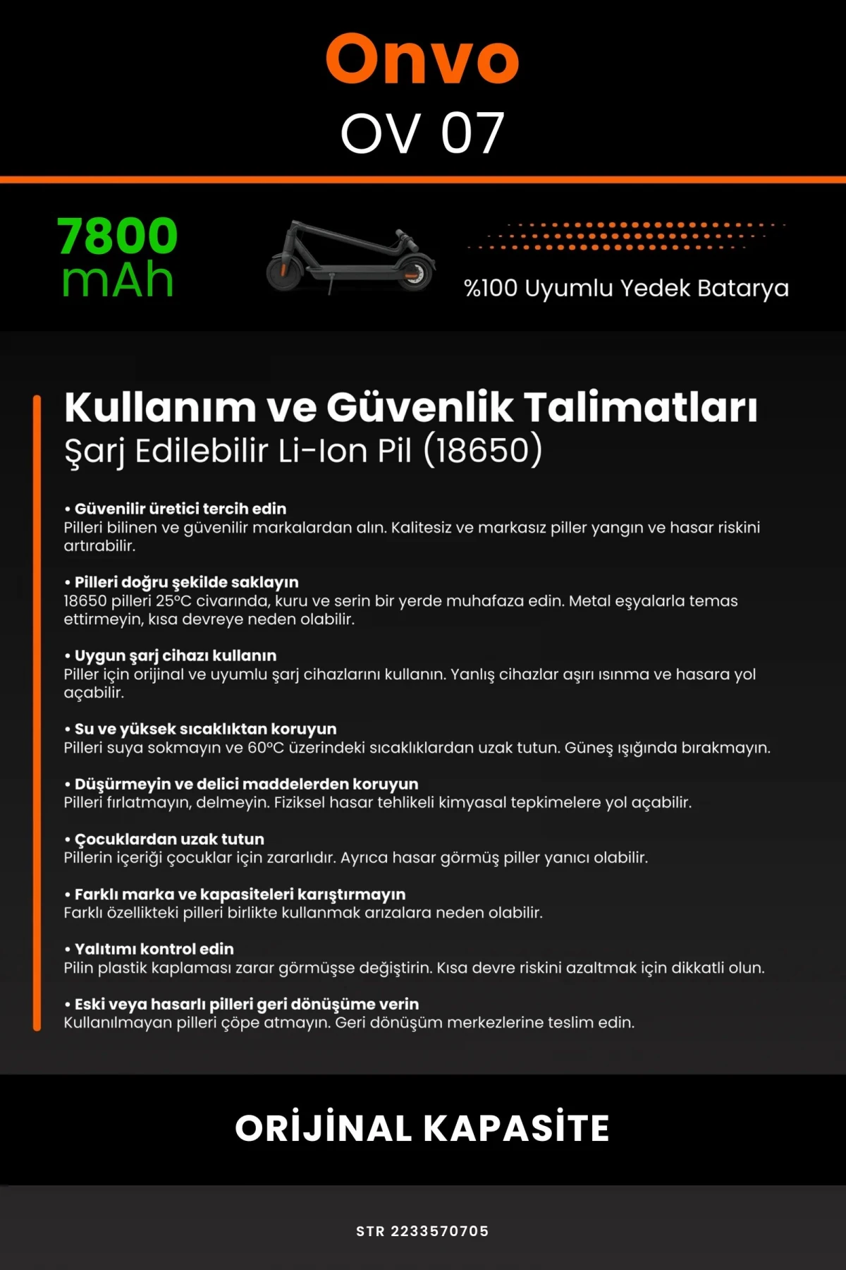 Onvo OV-07 / 36V 7800mAh Elektrikli Scooter Bataryası - Gerçek Kapasite, Maksimum Güvenlik