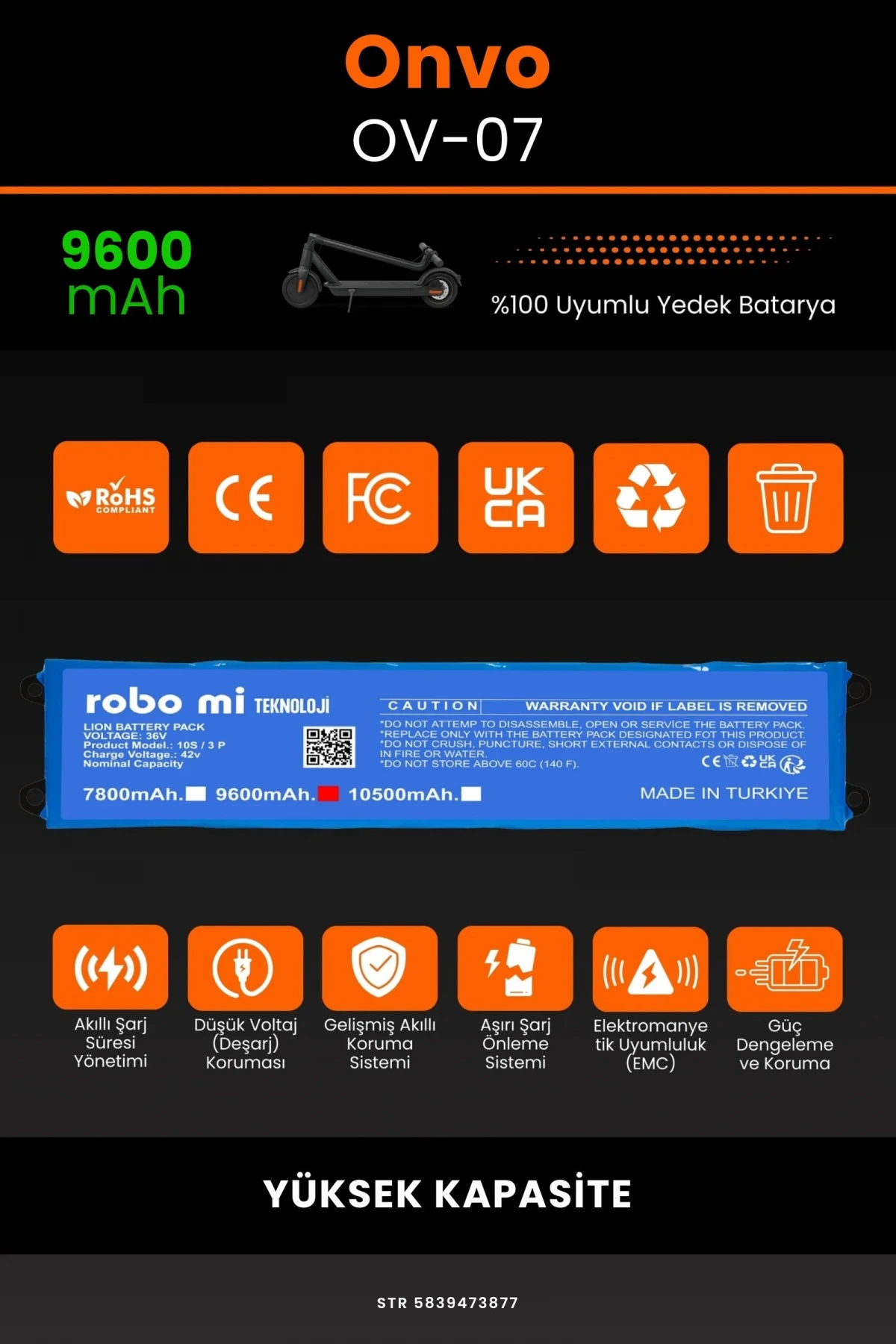 Onvo OV-07 / 36V 9600mAh Elektrikli Scooter Bataryası - Gerçek Kapasite, Maksimum Güvenlik