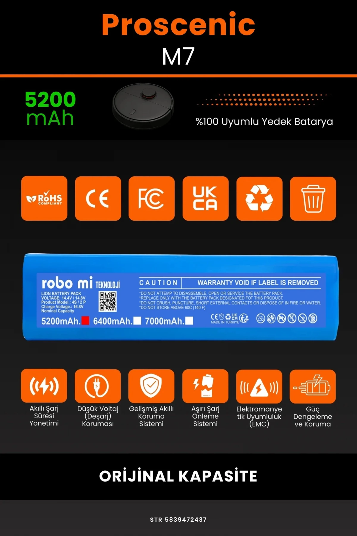 Proscenic M7 5200mAh Robot Süpürge Bataryası - Gerçek Kapasite, Maksimum Güvenlik