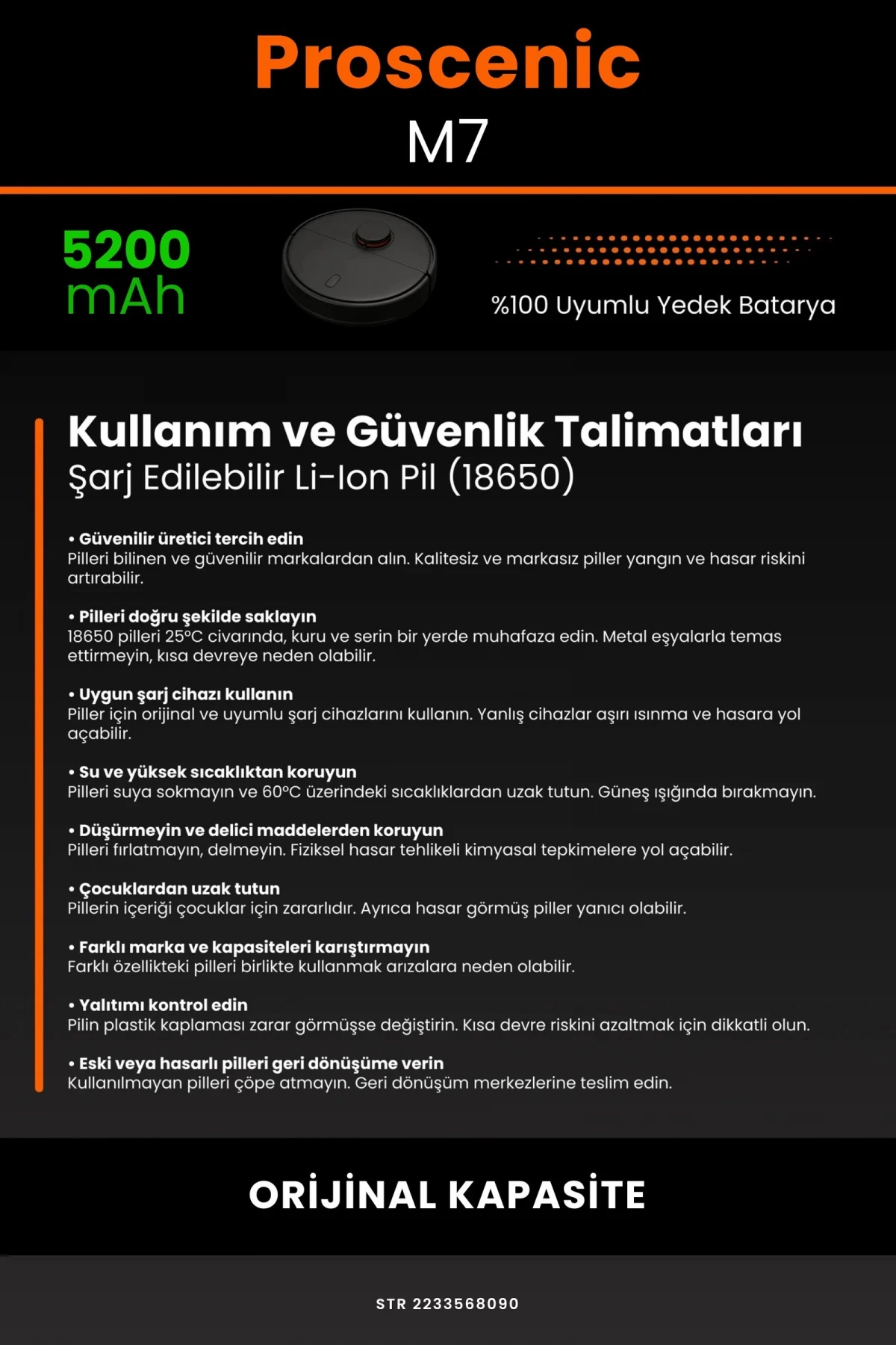 Proscenic M7 5200mAh Robot Süpürge Bataryası - Gerçek Kapasite, Maksimum Güvenlik