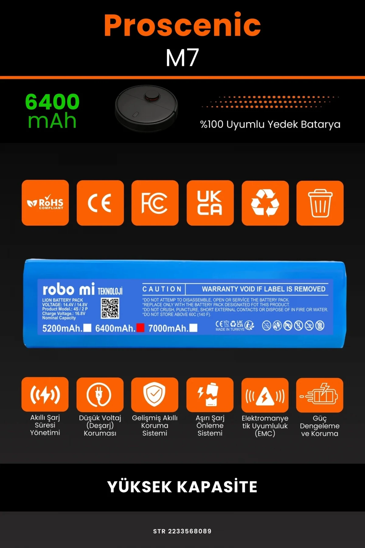Proscenic M7 6400mAh Robot Süpürge Bataryası - Gerçek Kapasite, Maksimum Güvenlik