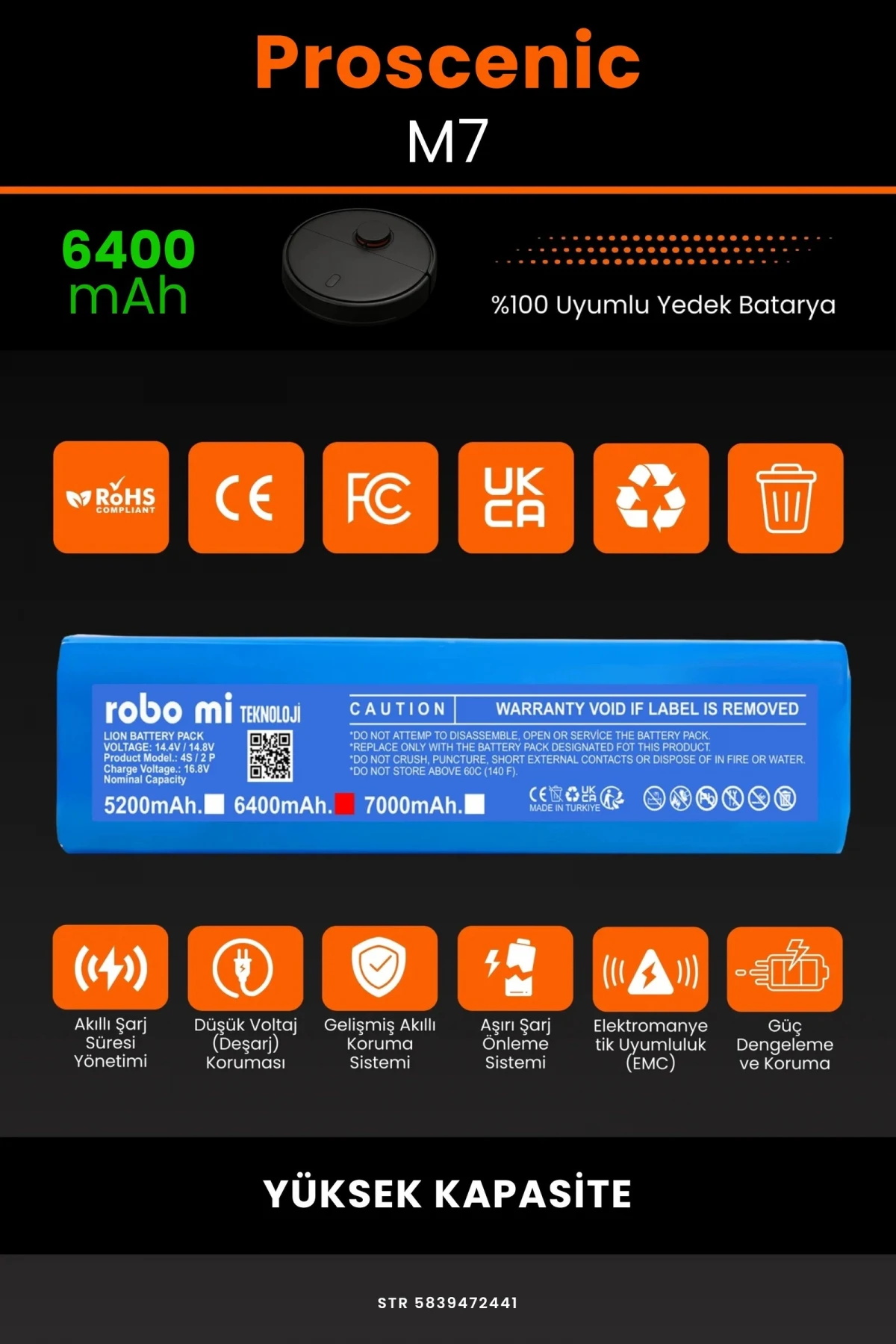 Proscenic M7 6400mAh Robot Süpürge Bataryası - Gerçek Kapasite, Maksimum Güvenlik
